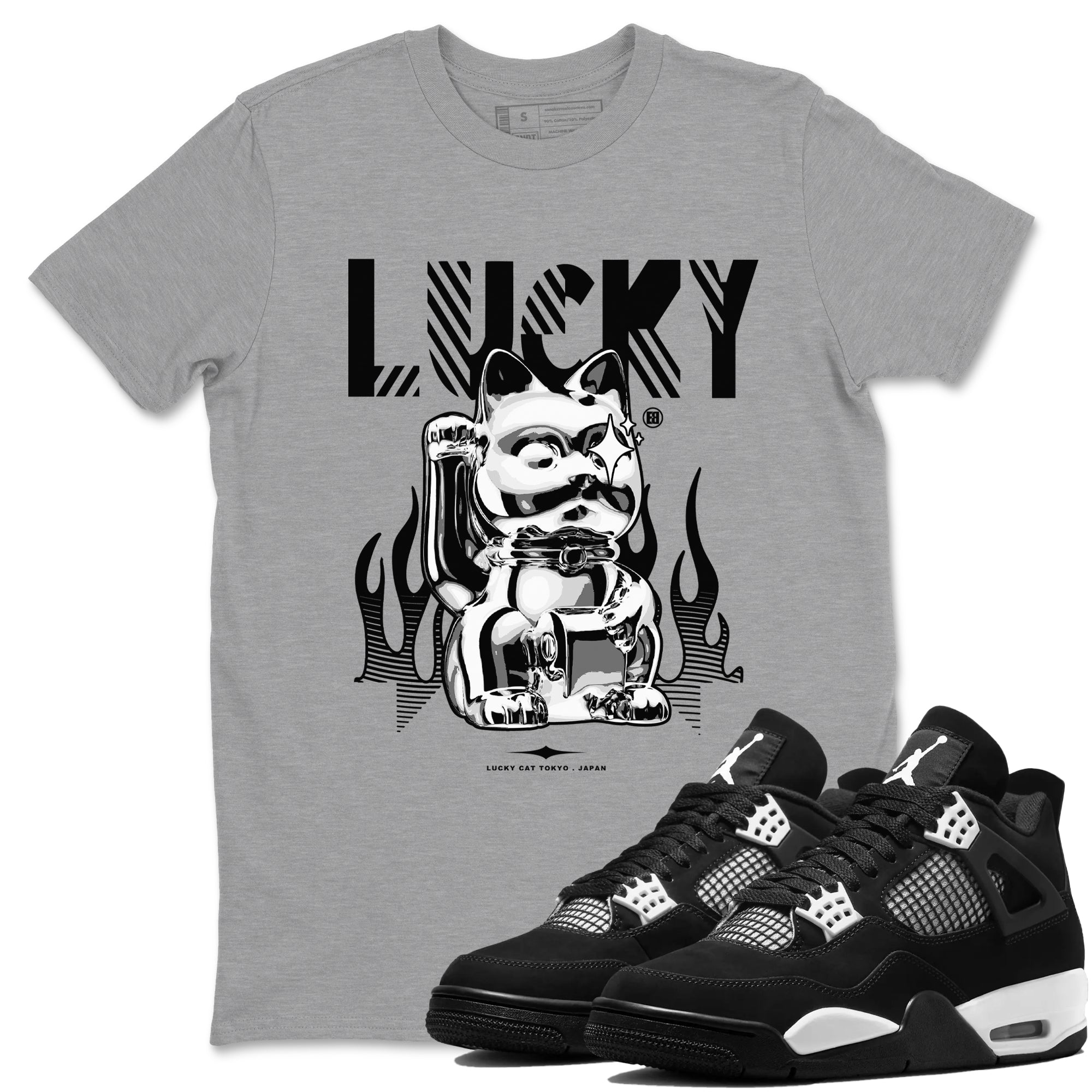 Lucky Cat snkmatch Tees - Air Jordan 4 White Thunder