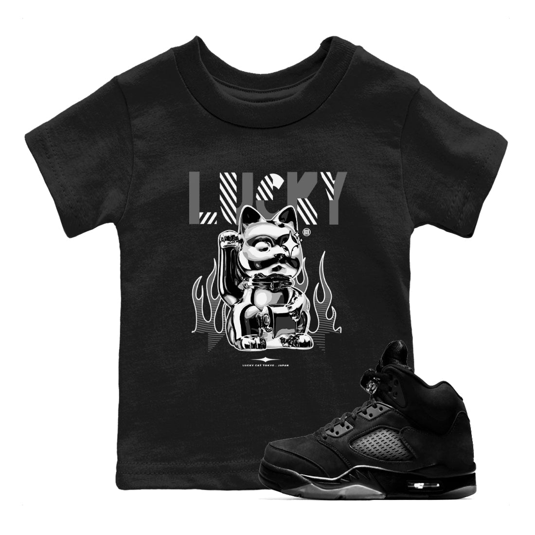 Lucky Cat snkmatch Tees Kids - Air Jordan 5 Black Cat