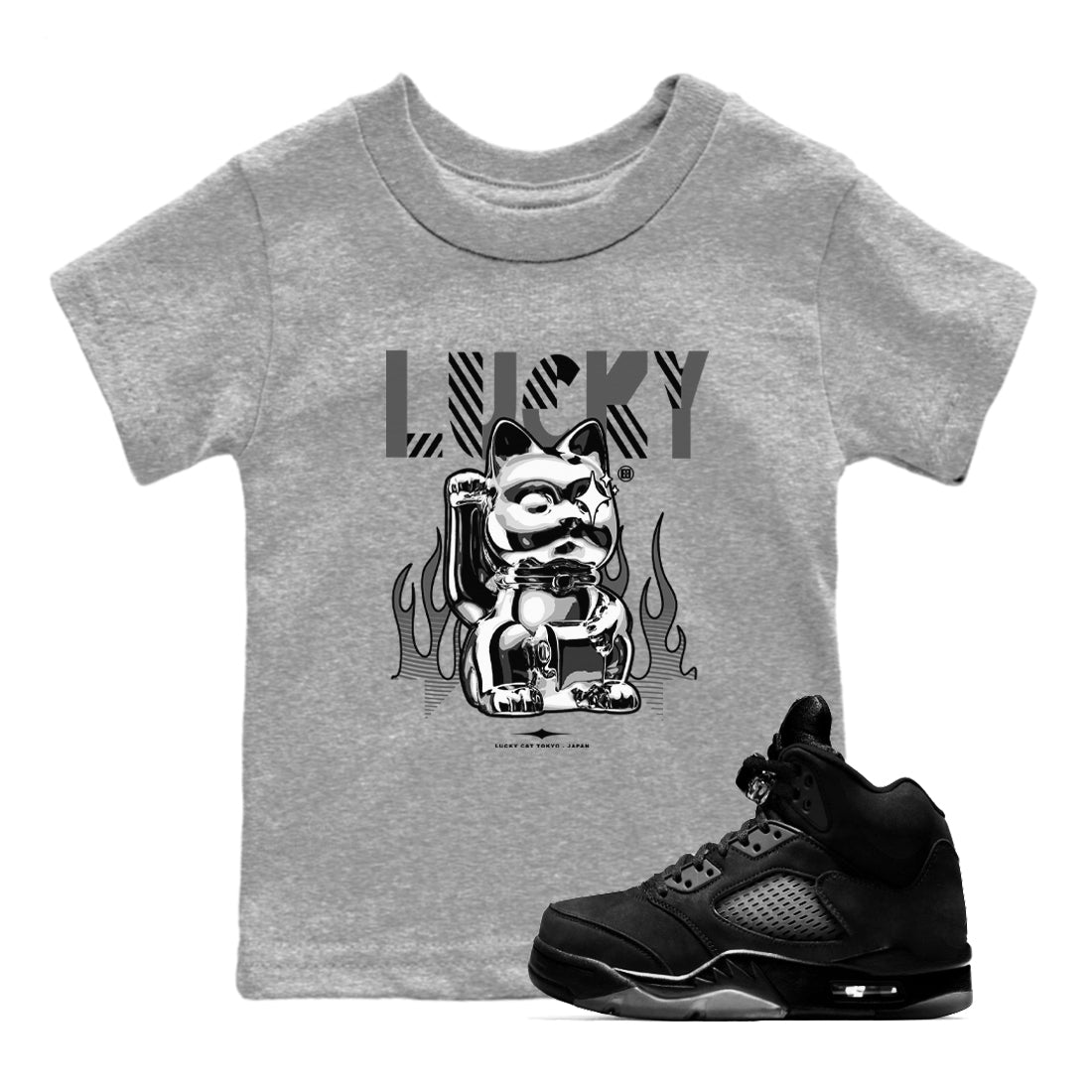 Lucky Cat snkmatch Tees Kids - Air Jordan 5 Black Cat