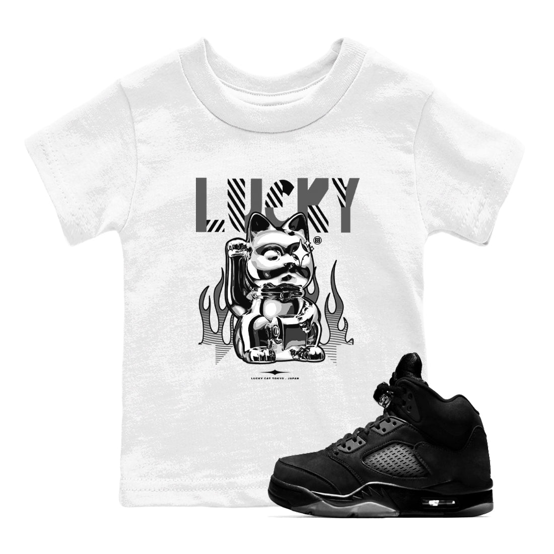 Lucky Cat snkmatch Tees Kids - Air Jordan 5 Black Cat