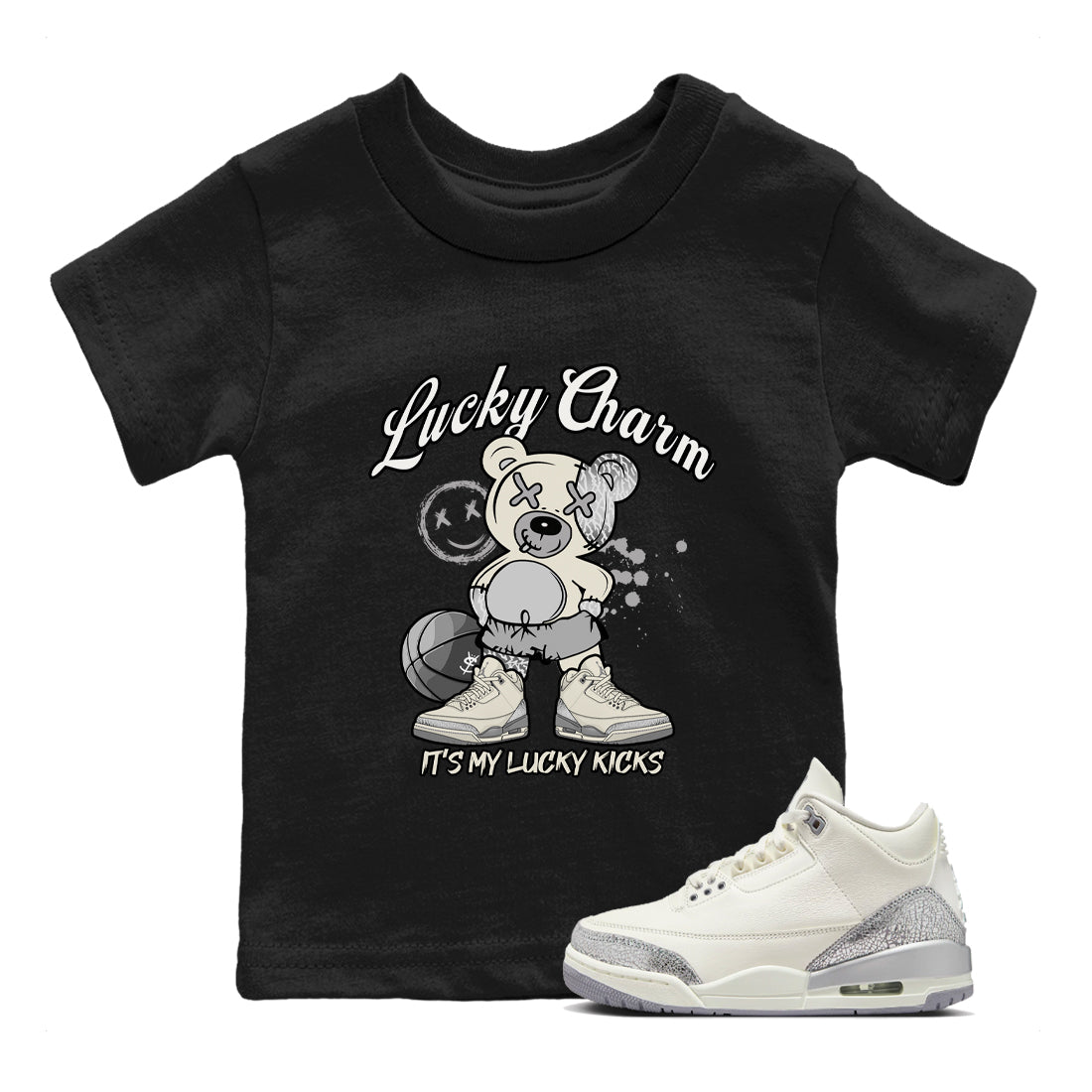Lucky Charm snkmatch Tees Kids - Air Jordan 3 Sail and Cement Grey