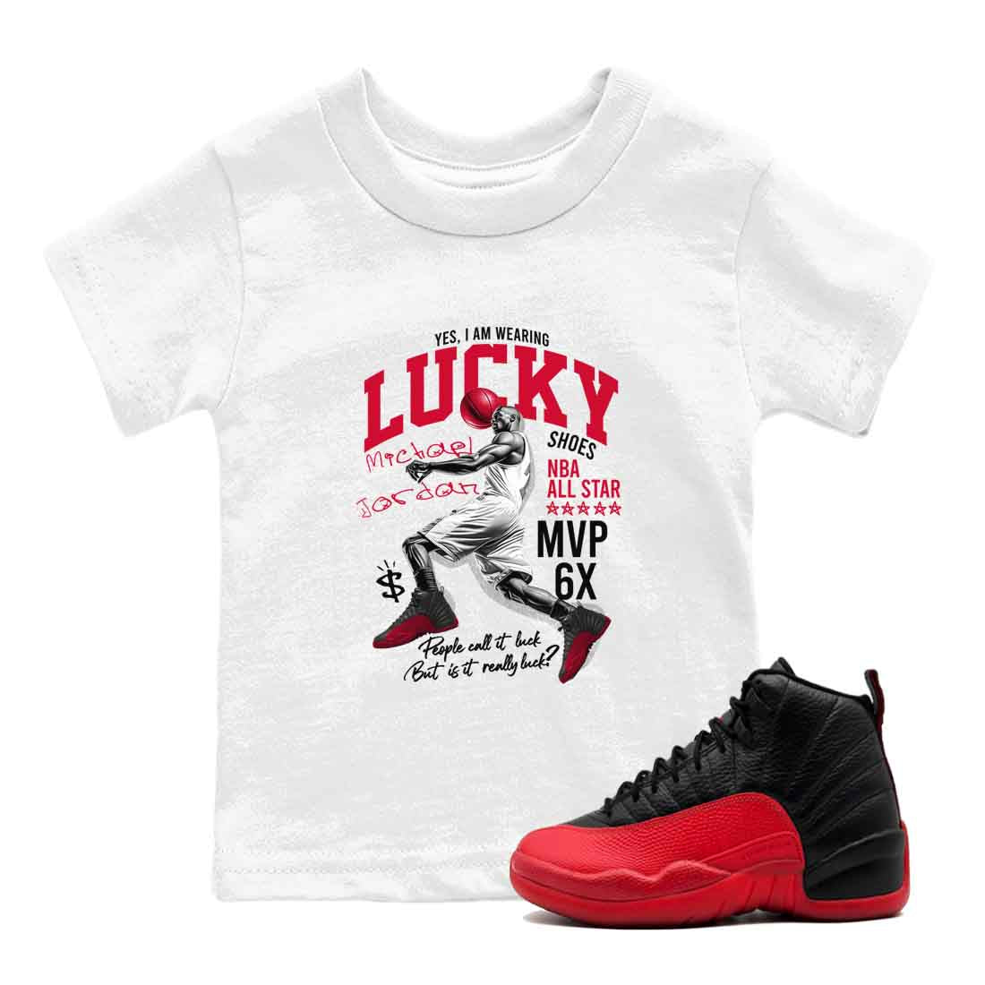 Lucky Player snkmatch Tees Kids - Air Jordan 12 Flu Game
