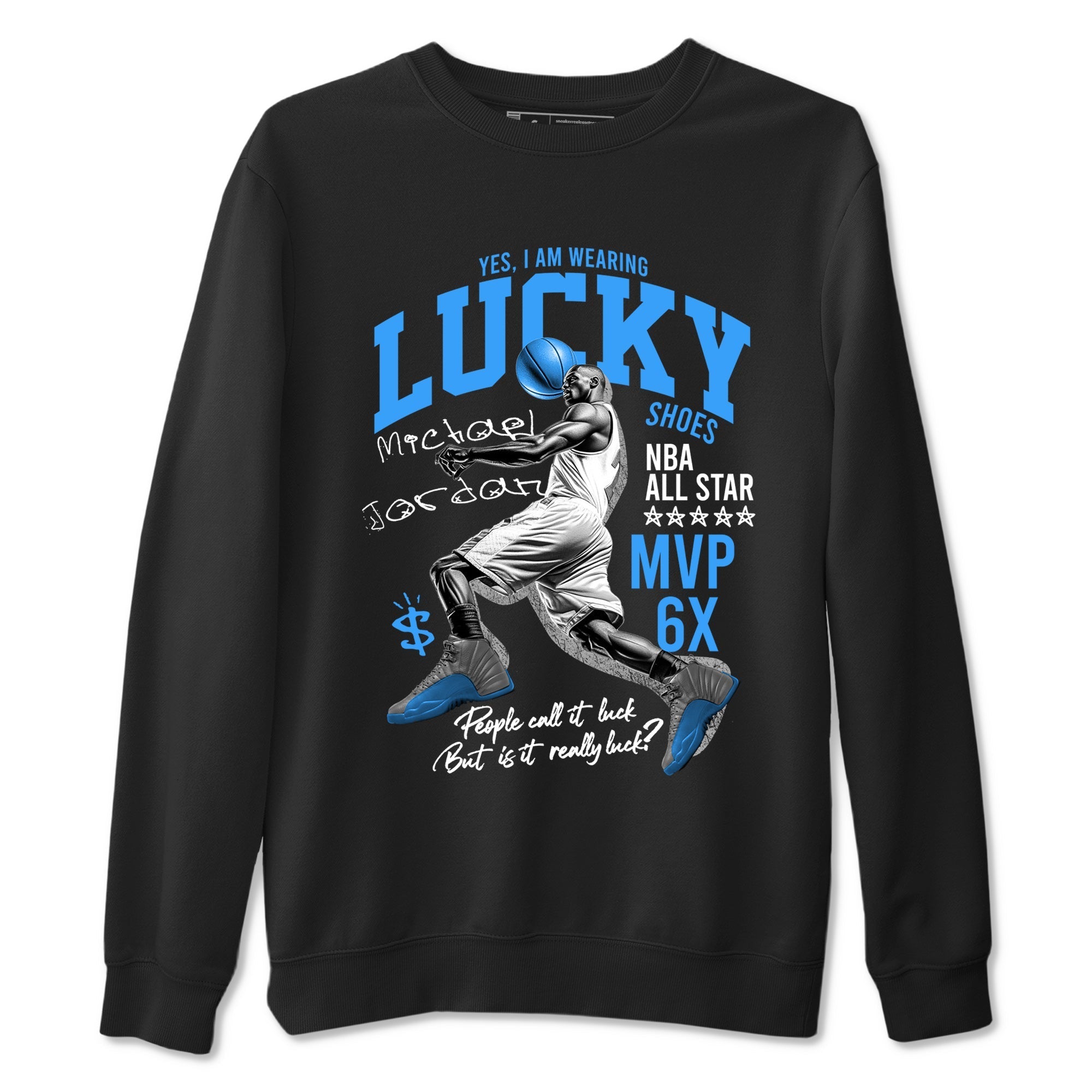 Lucky Player snkmatch Tees - Air Jordan 12 White and University Blue