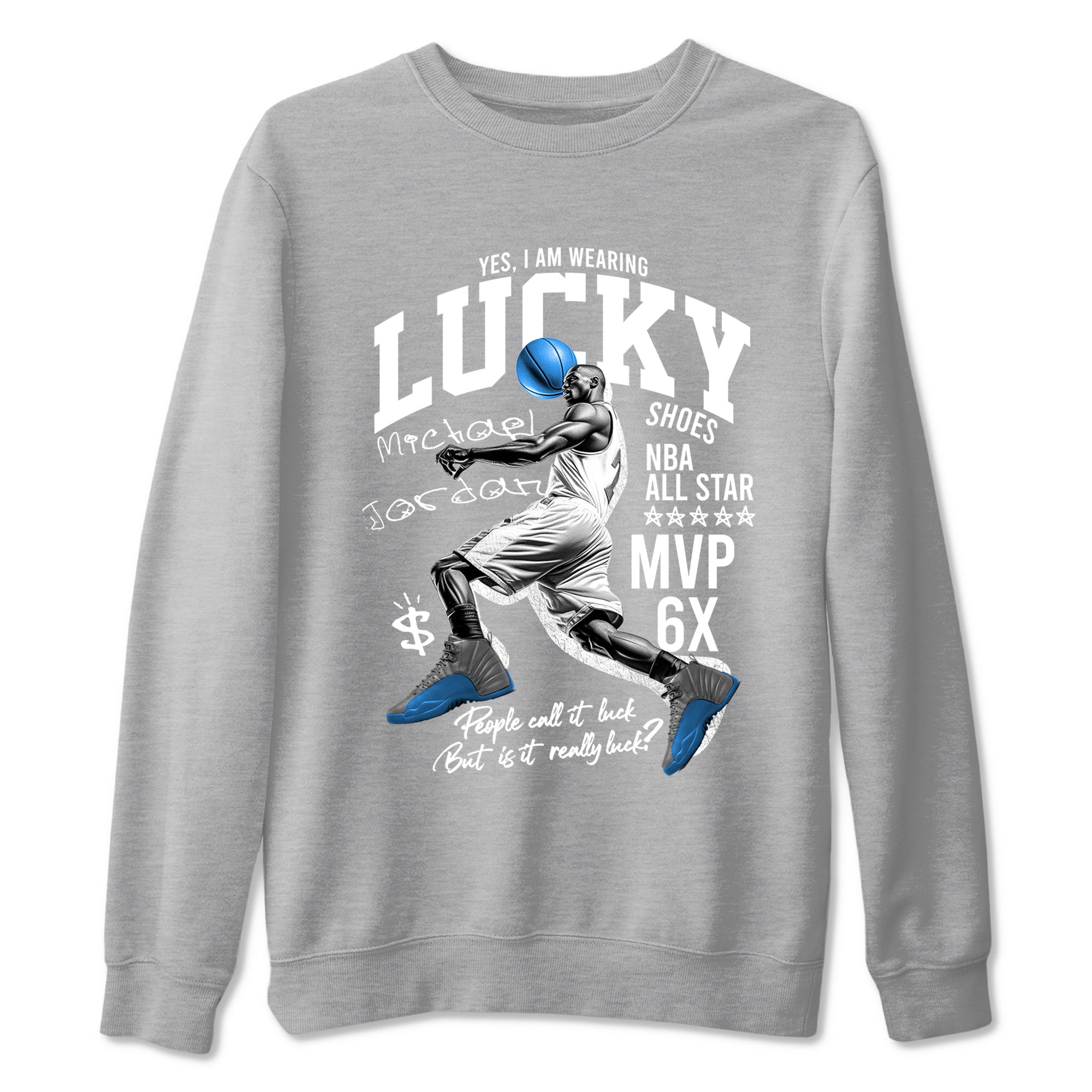 Lucky Player snkmatch Tees - Air Jordan 12 White and University Blue
