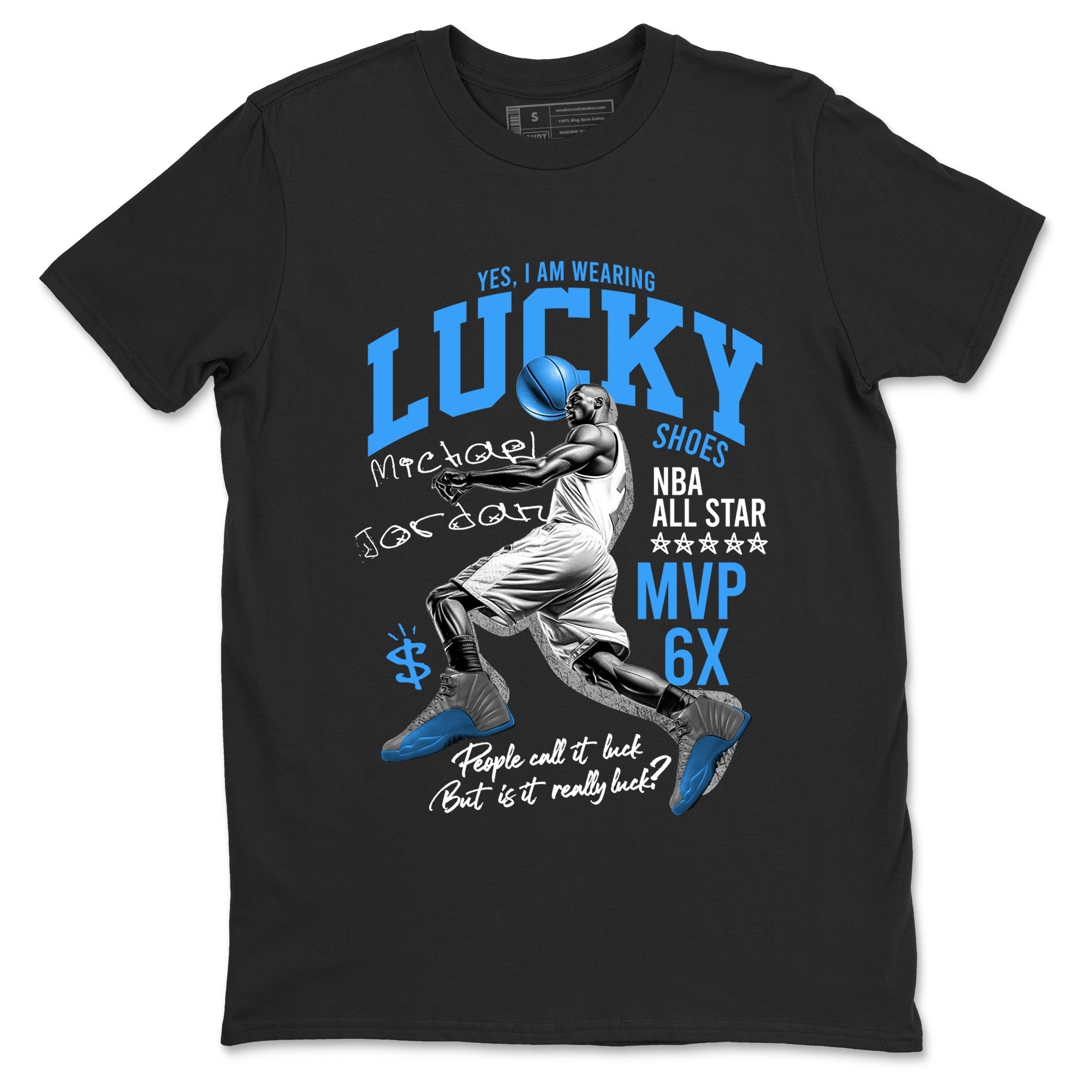 Lucky Player snkmatch Tees - Air Jordan 12 White and University Blue