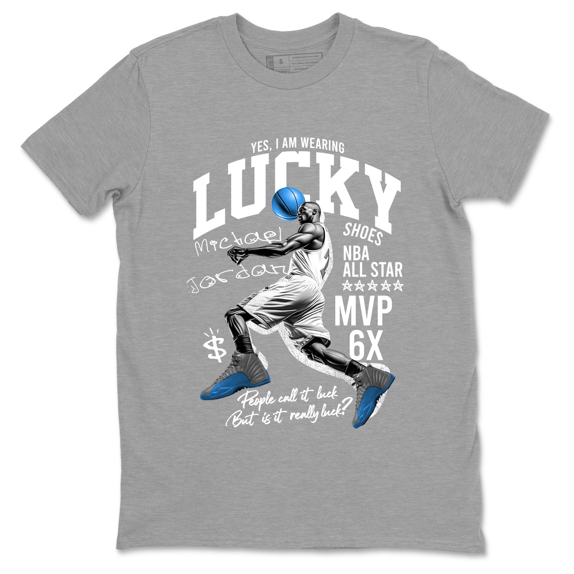 Lucky Player snkmatch Tees - Air Jordan 12 White and University Blue