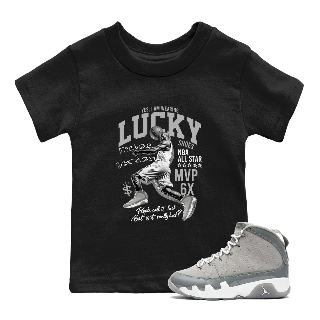 Lucky Player snkmatch Tees Kids - Air Jordan 9 Cool Grey