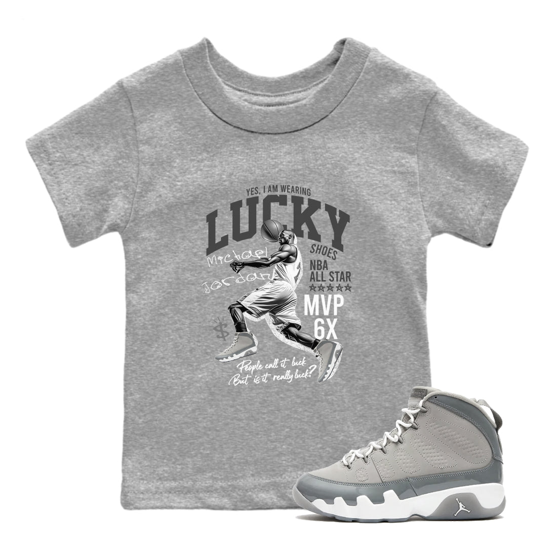 Lucky Player snkmatch Tees Kids - Air Jordan 9 Cool Grey
