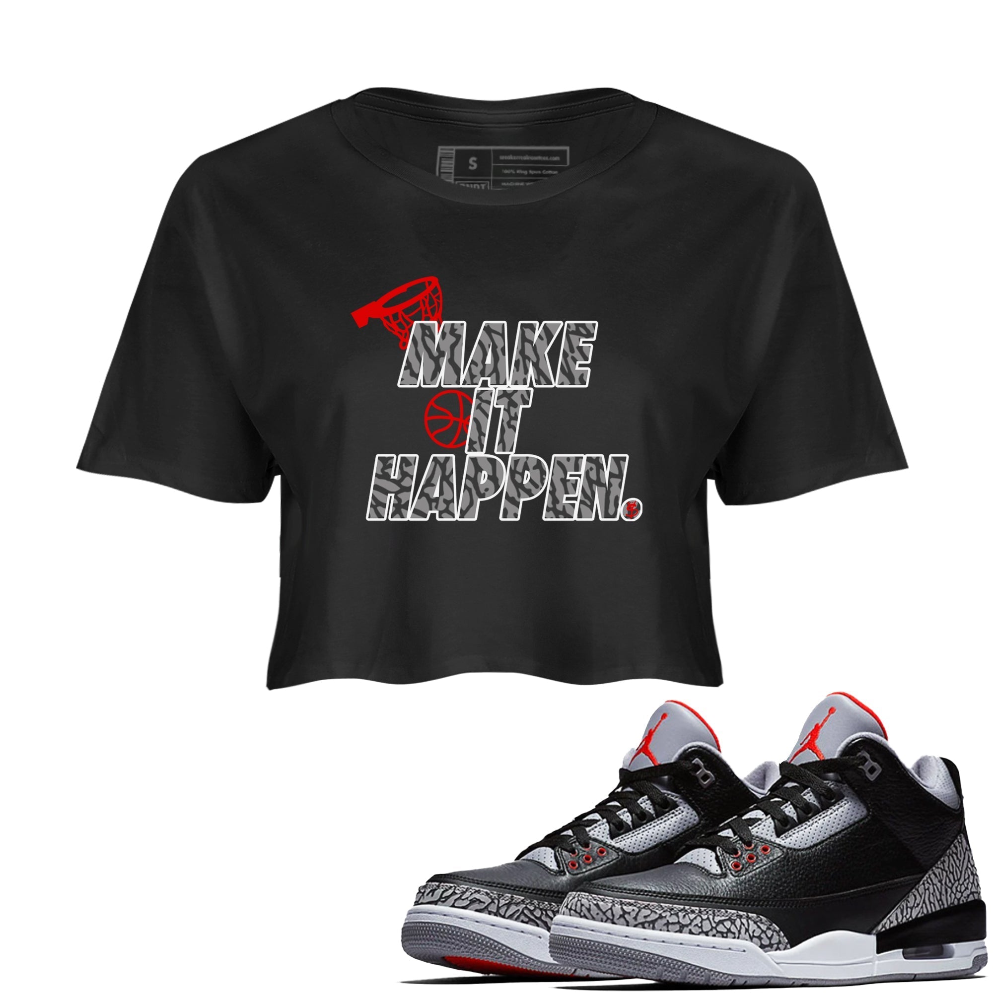 Make It Happen snkmatch Women's Top - Air Jordan 3 Black Cement
