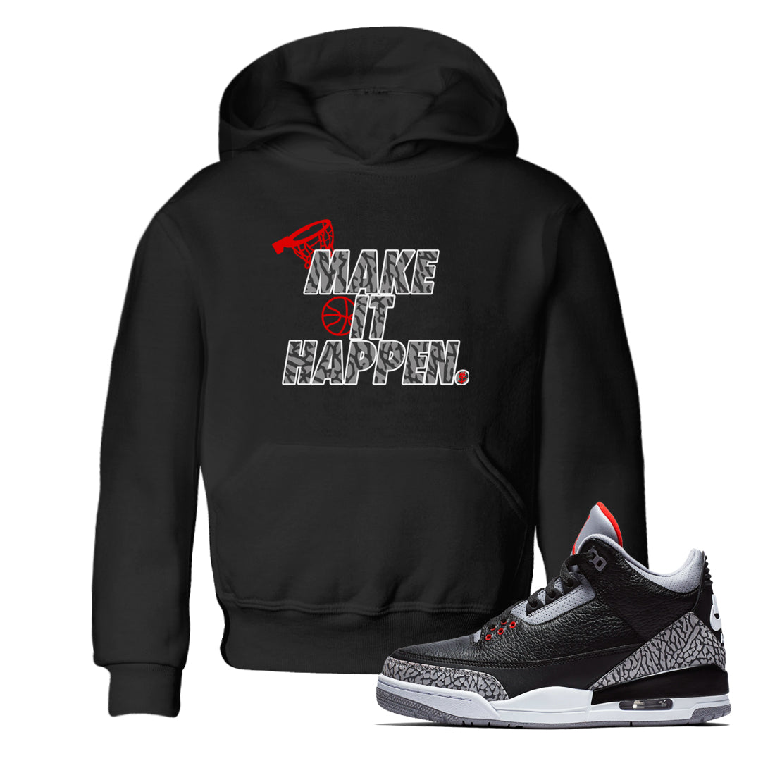 Make It Happen snkmatch Tees Kids - Air Jordan 3 Black Cement