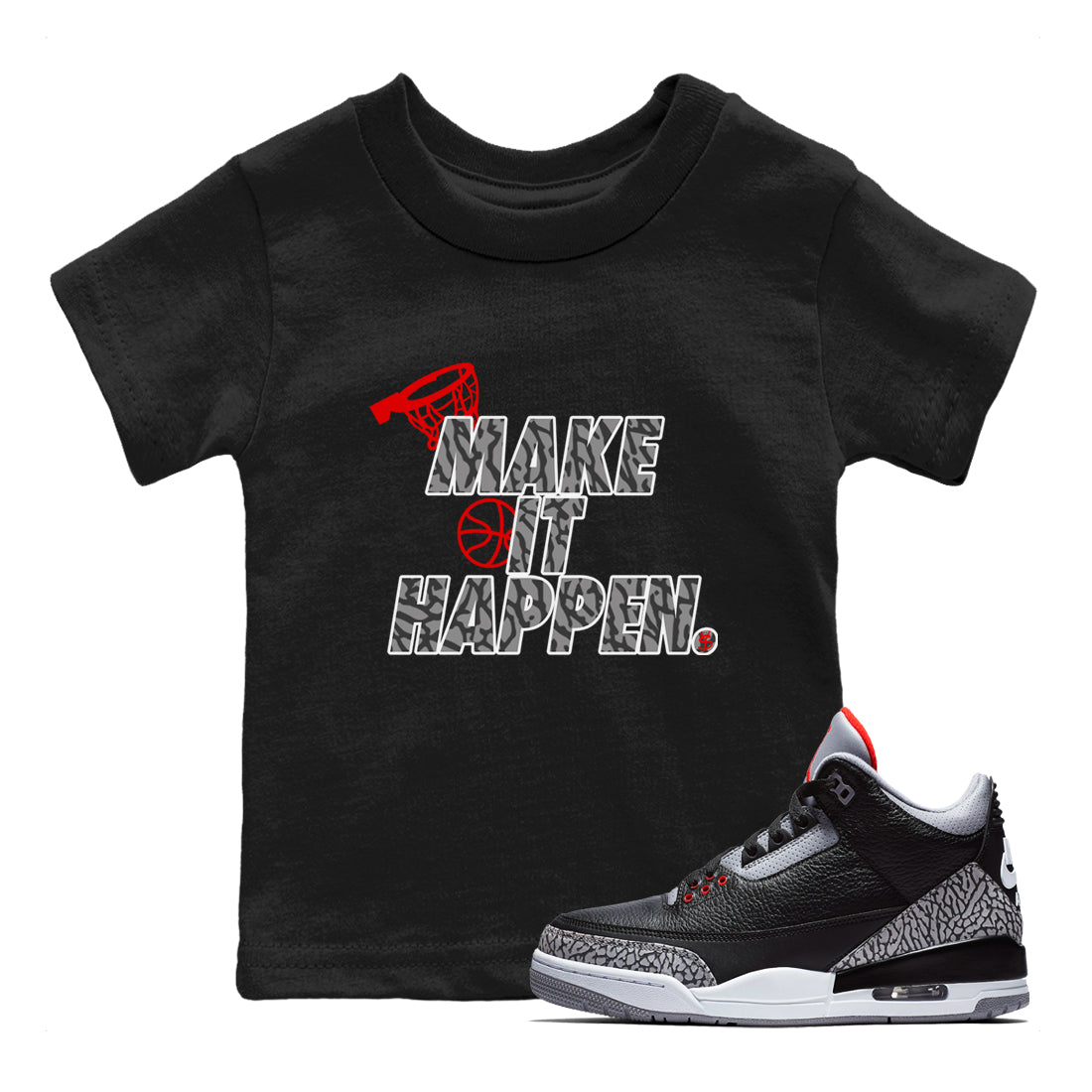 Make It Happen snkmatch Tees Kids - Air Jordan 3 Black Cement
