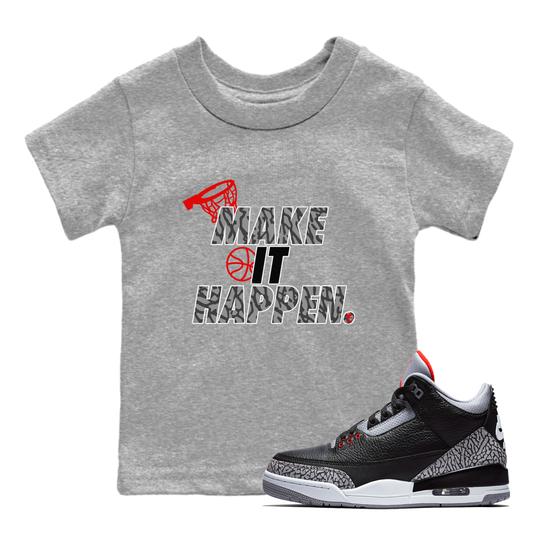 Make It Happen snkmatch Tees Kids - Air Jordan 3 Black Cement