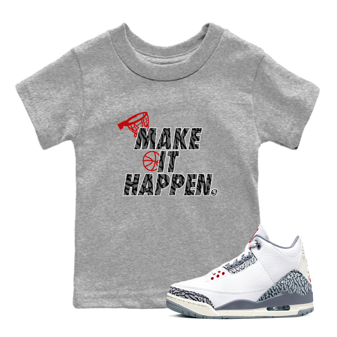 Make It Happen snkmatch Tees Kids - Air Jordan 3 Cement Grey