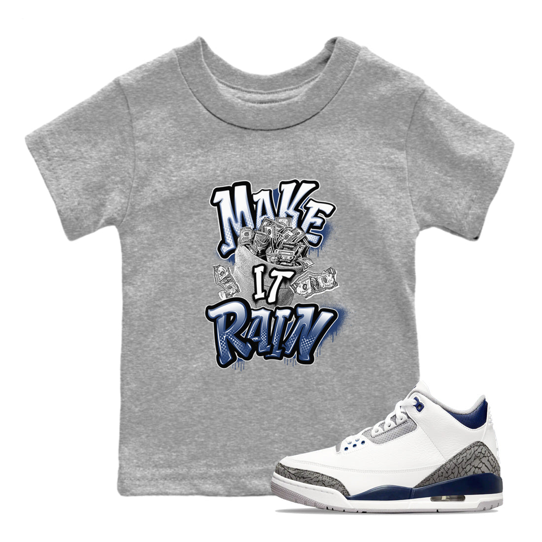 Make It Rain Money snkmatch Tees Kids - Air Jordan 3 Midnight Navy 2023