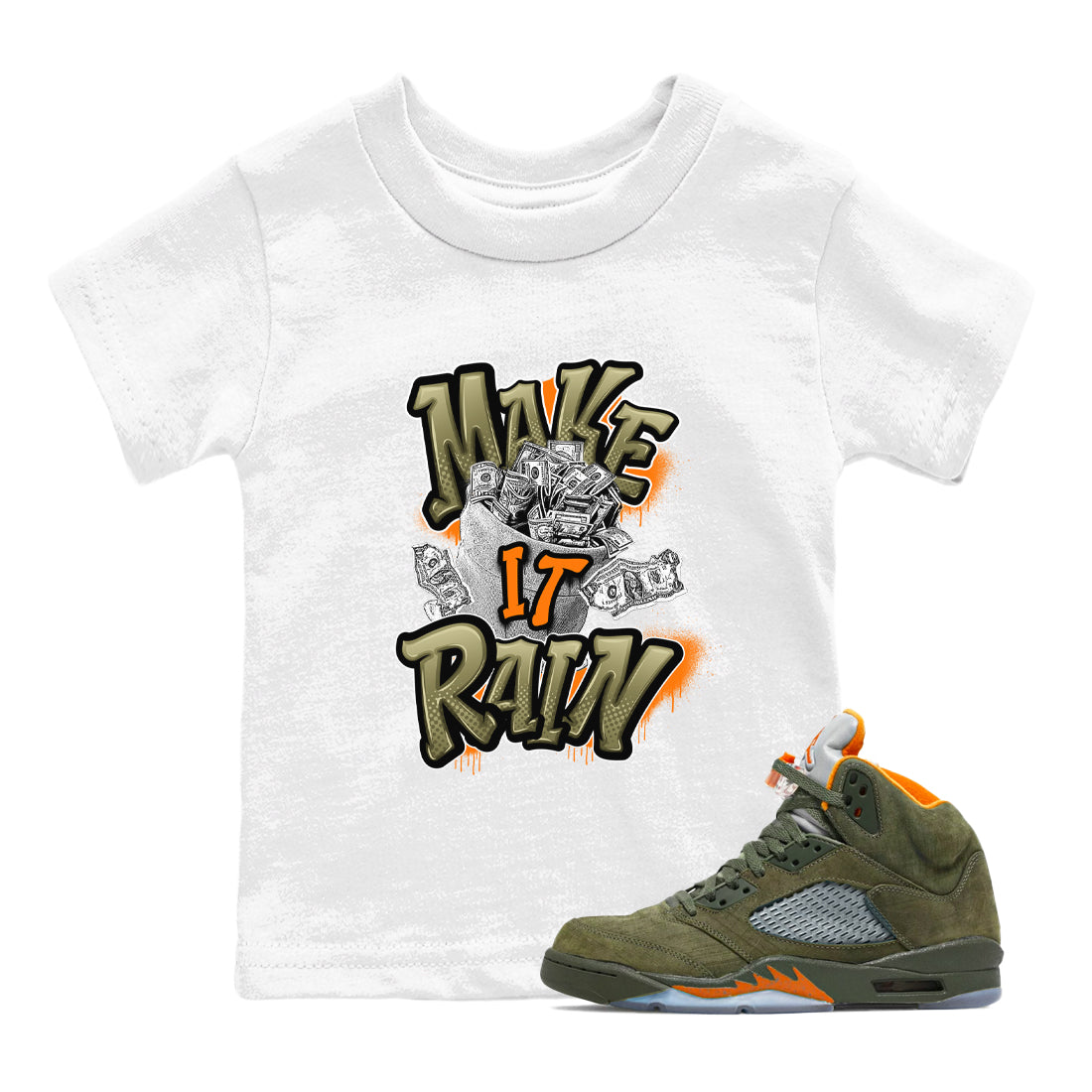 Make It Rain Money snkmatch Tees Kids - Air Jordan 5 Olive