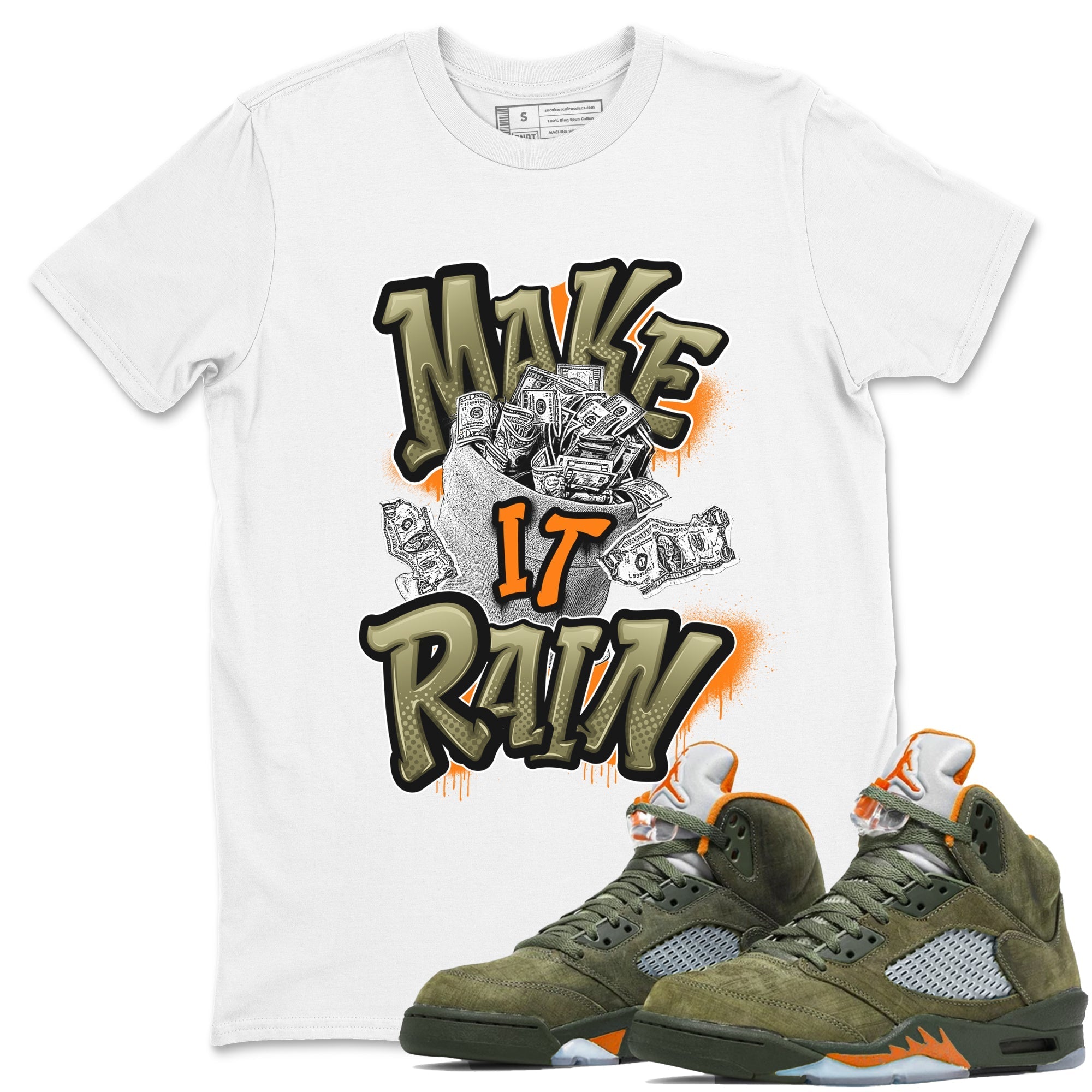 Make It Rain Money snkmatch Tees - Air Jordan 5 Olive