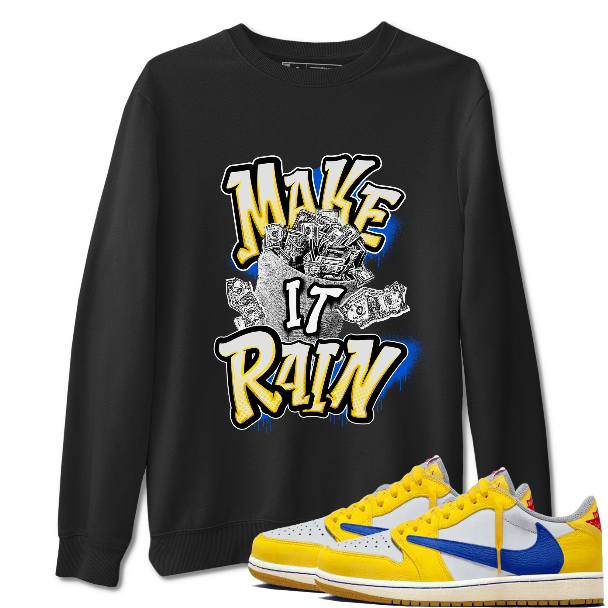 Make It Rain Money snkmatch Tees - Air Jordan 1 Travis Scott Canary