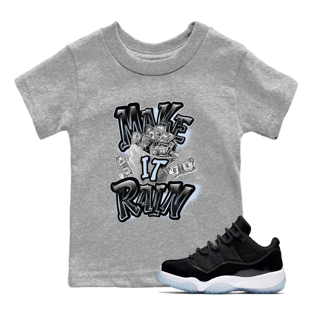 Make It Rain Money snkmatch Tees Kids - Air Jordan 11 Black and Varsity Royal