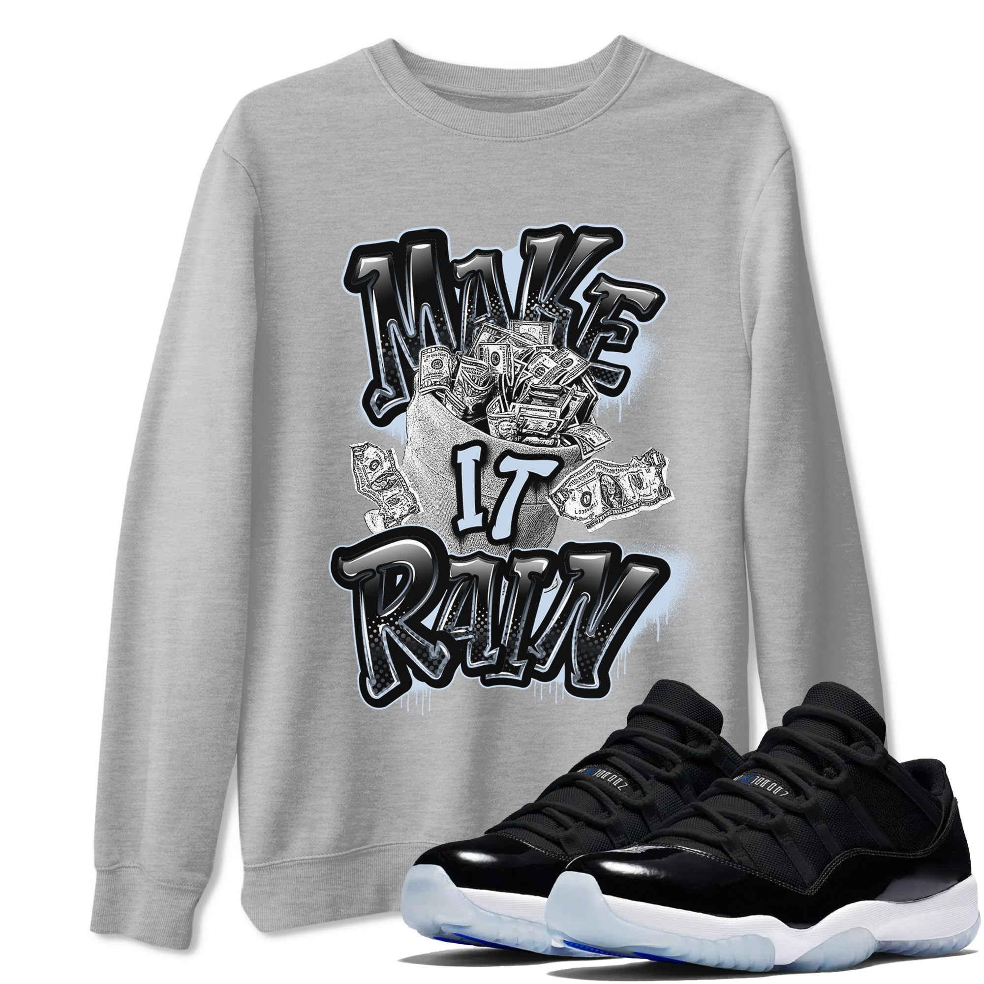 Make It Rain Money snkmatch Tees - Air Jordan 11 Black and Varsity Royal