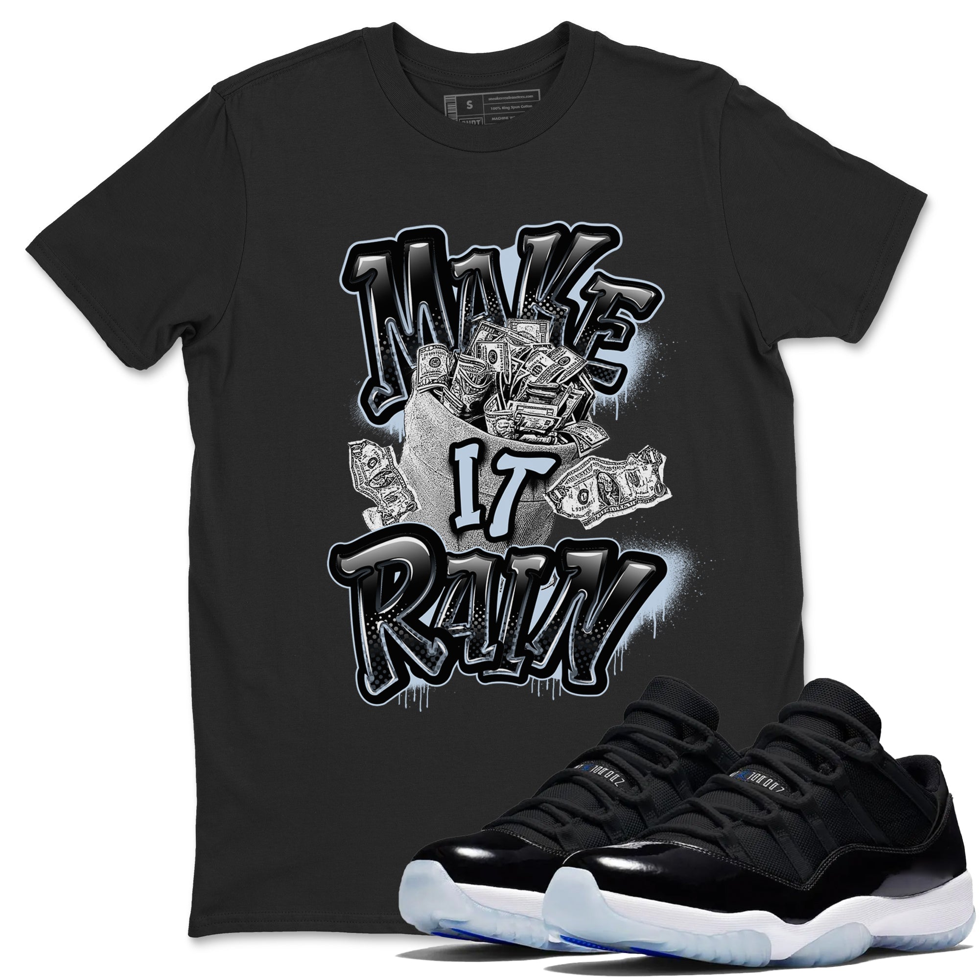 Make It Rain Money snkmatch Tees - Air Jordan 11 Black and Varsity Royal