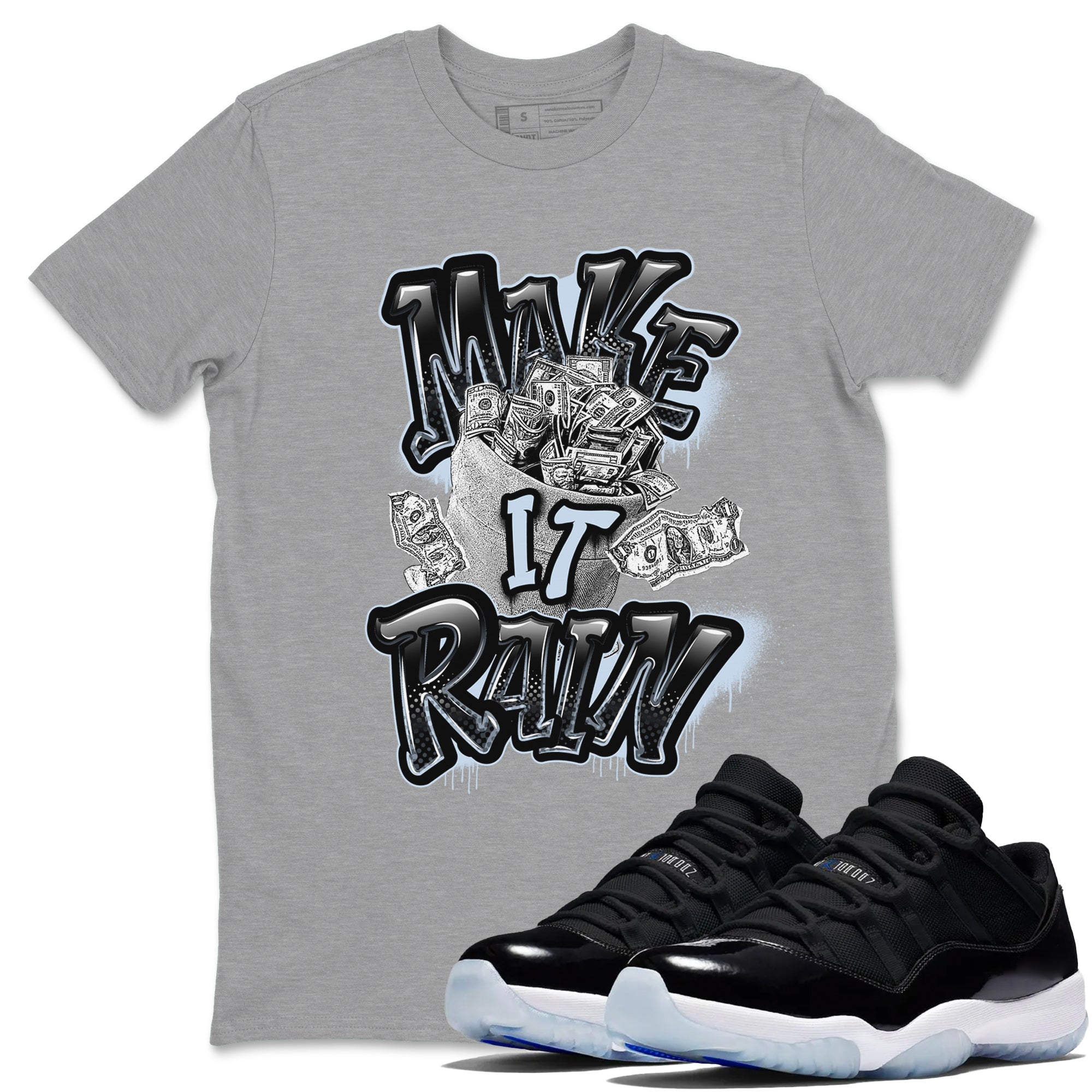 Make It Rain Money snkmatch Tees - Air Jordan 11 Black and Varsity Royal