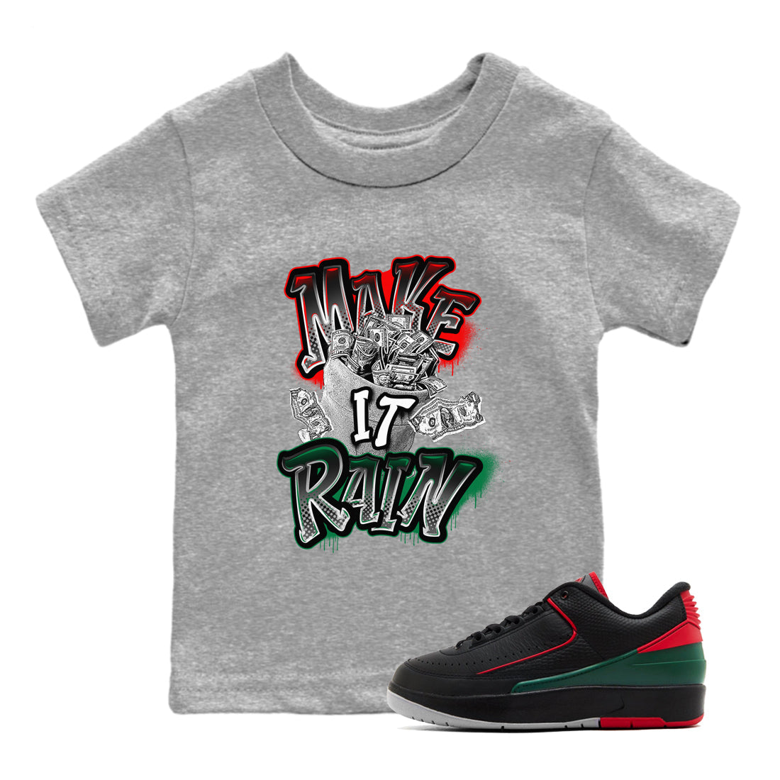 Make It Rain Money snkmatch Tees Kids - Air Jordan 2 Christmas
