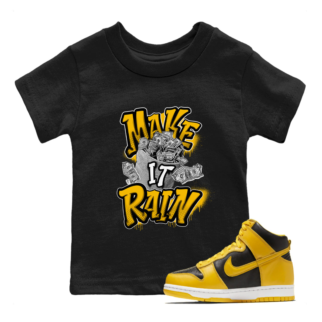 Make It Rain Money snkmatch Tees Kids - Dunk High Pollen