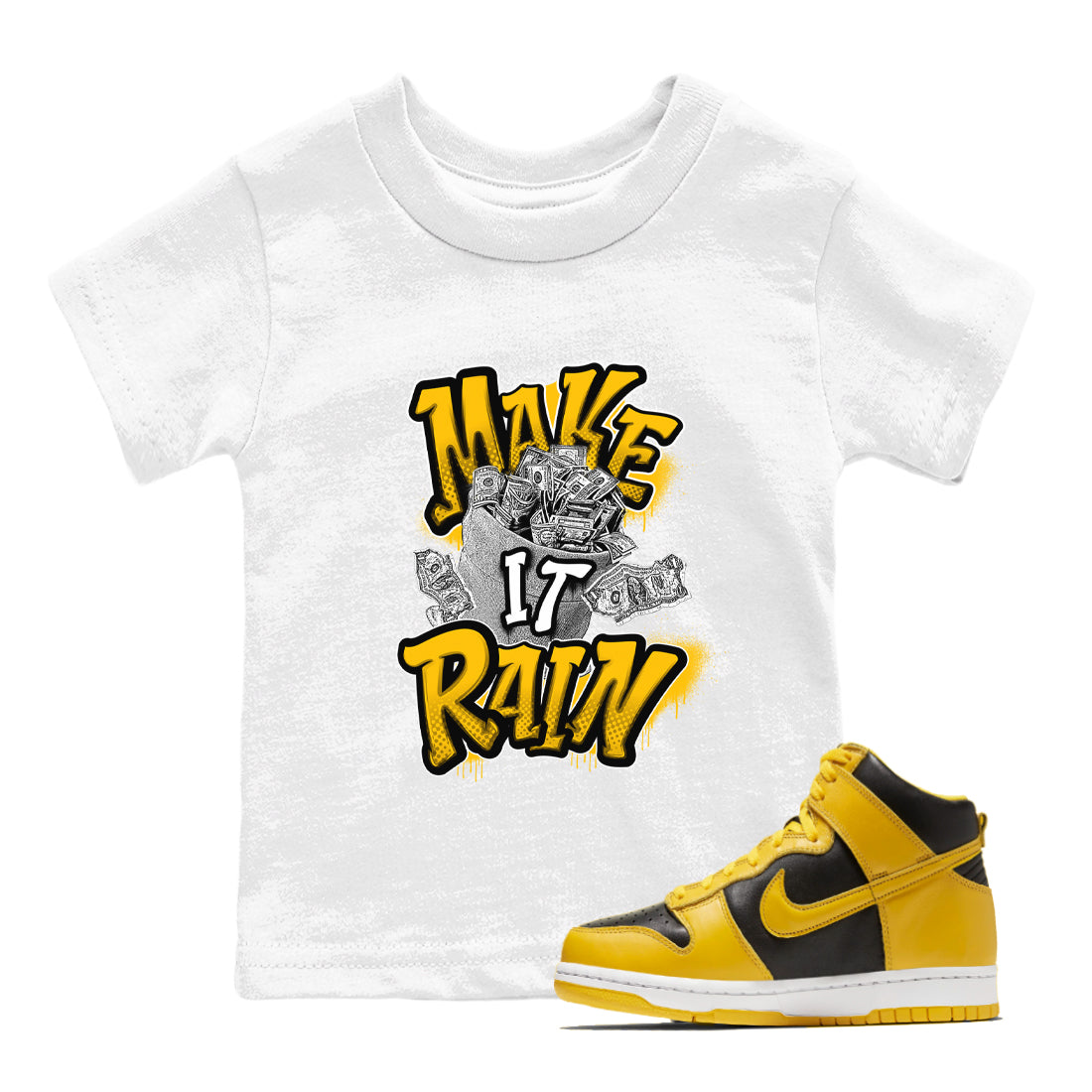 Make It Rain Money snkmatch Tees Kids - Dunk High Pollen
