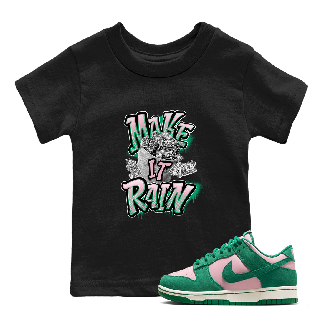 Make It Rain Money snkmatch Tees Kids - Dunk Medium Soft Pink Malachite
