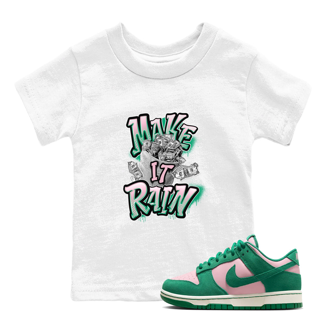 Make It Rain Money snkmatch Tees Kids - Dunk Medium Soft Pink Malachite