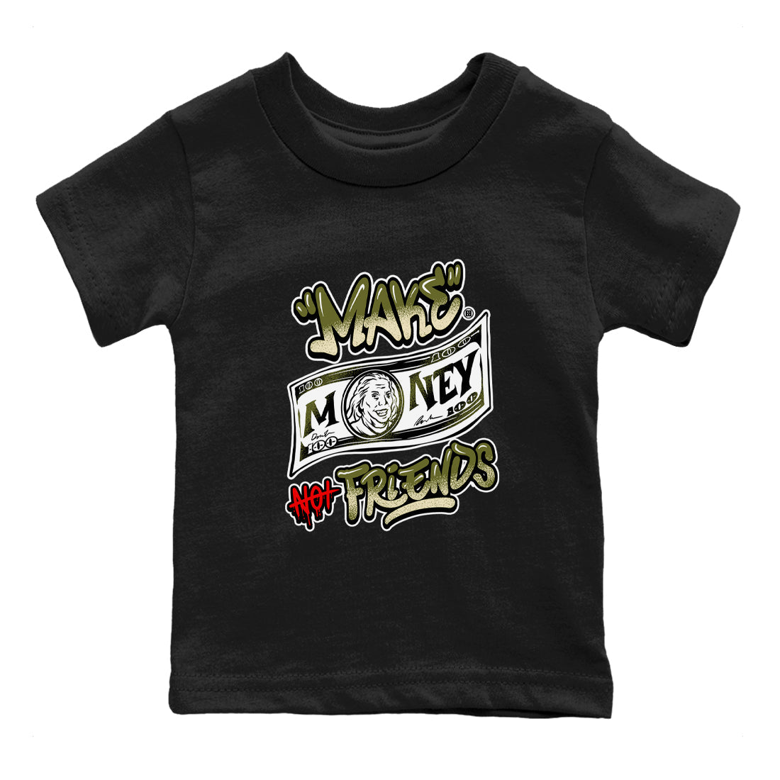 Make Money Not Friends snkmatch Tees Kids - Air Jordan 1 Travis Scott Medium Olive
