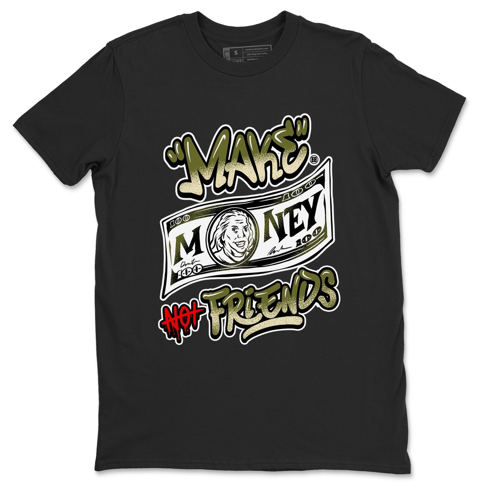 Make Money Not Friends snkmatch Tees - Air Jordan 1 Travis Scott Medium Olive