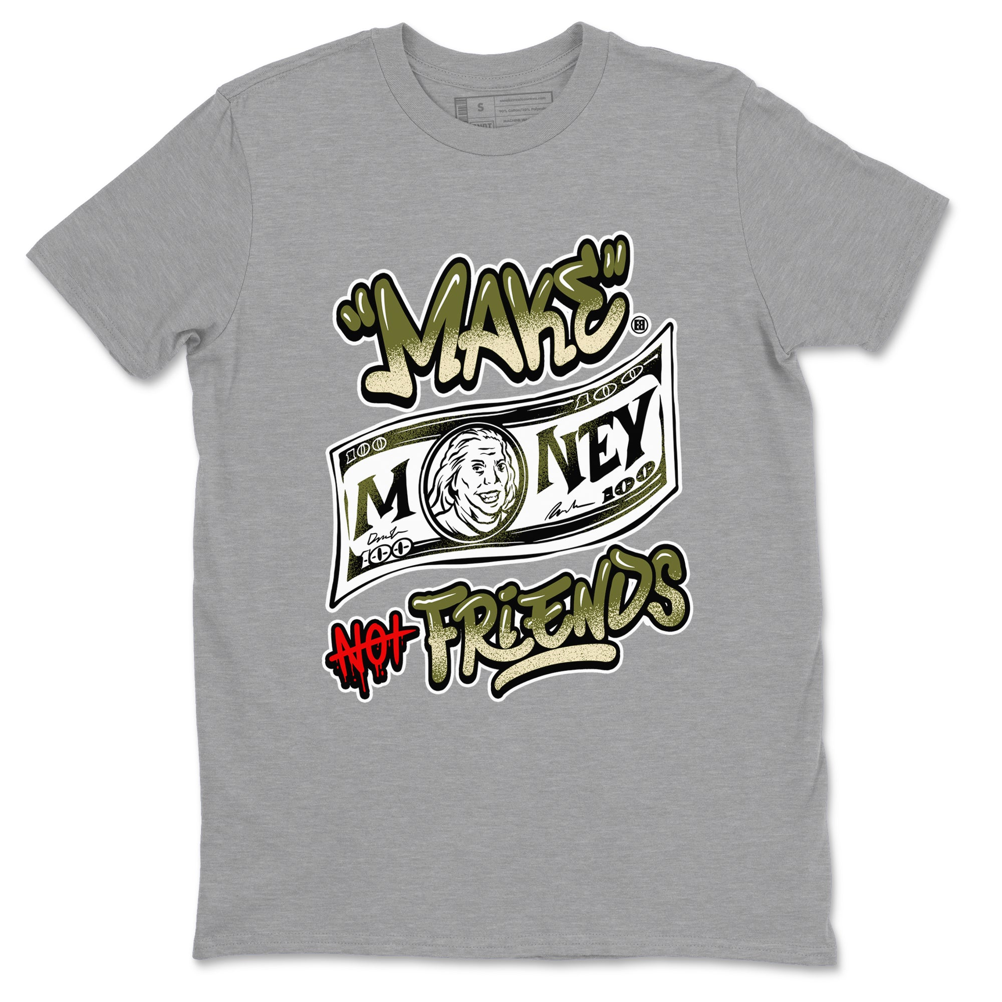 Make Money Not Friends snkmatch Tees - Air Jordan 1 Travis Scott Medium Olive