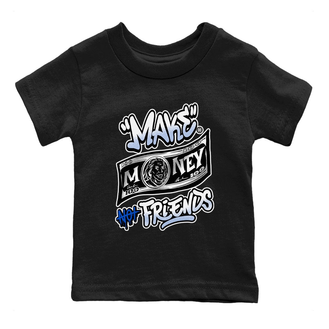 Make Money Not Friends snkmatch Tees Kids - Air Jordan 11 Black and Varsity Royal