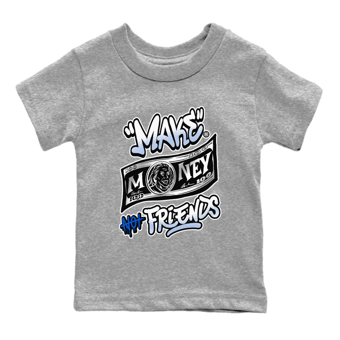 Make Money Not Friends snkmatch Tees Kids - Air Jordan 11 Black and Varsity Royal
