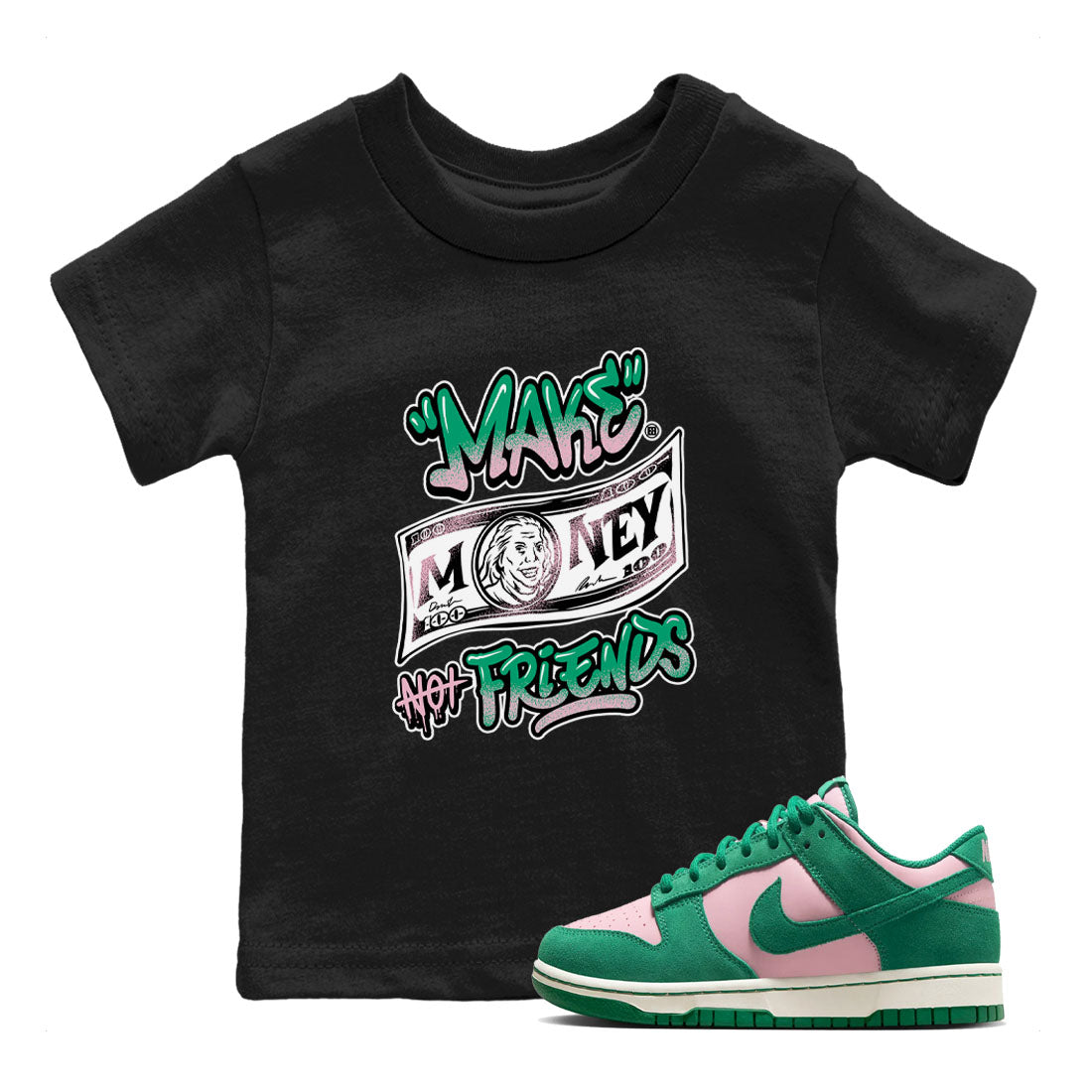 Make Money Not Friends snkmatch Tees Kids - Dunk Medium Soft Pink Malachite