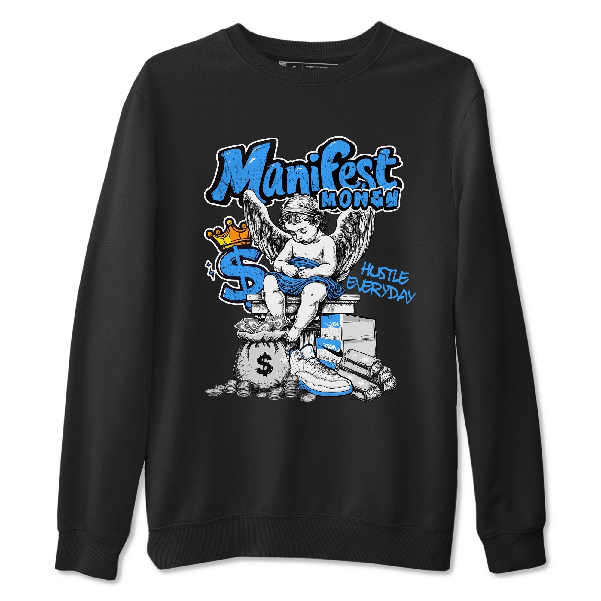 Manifest Money snkmatch Tees - Air Jordan 12 White and University Blue