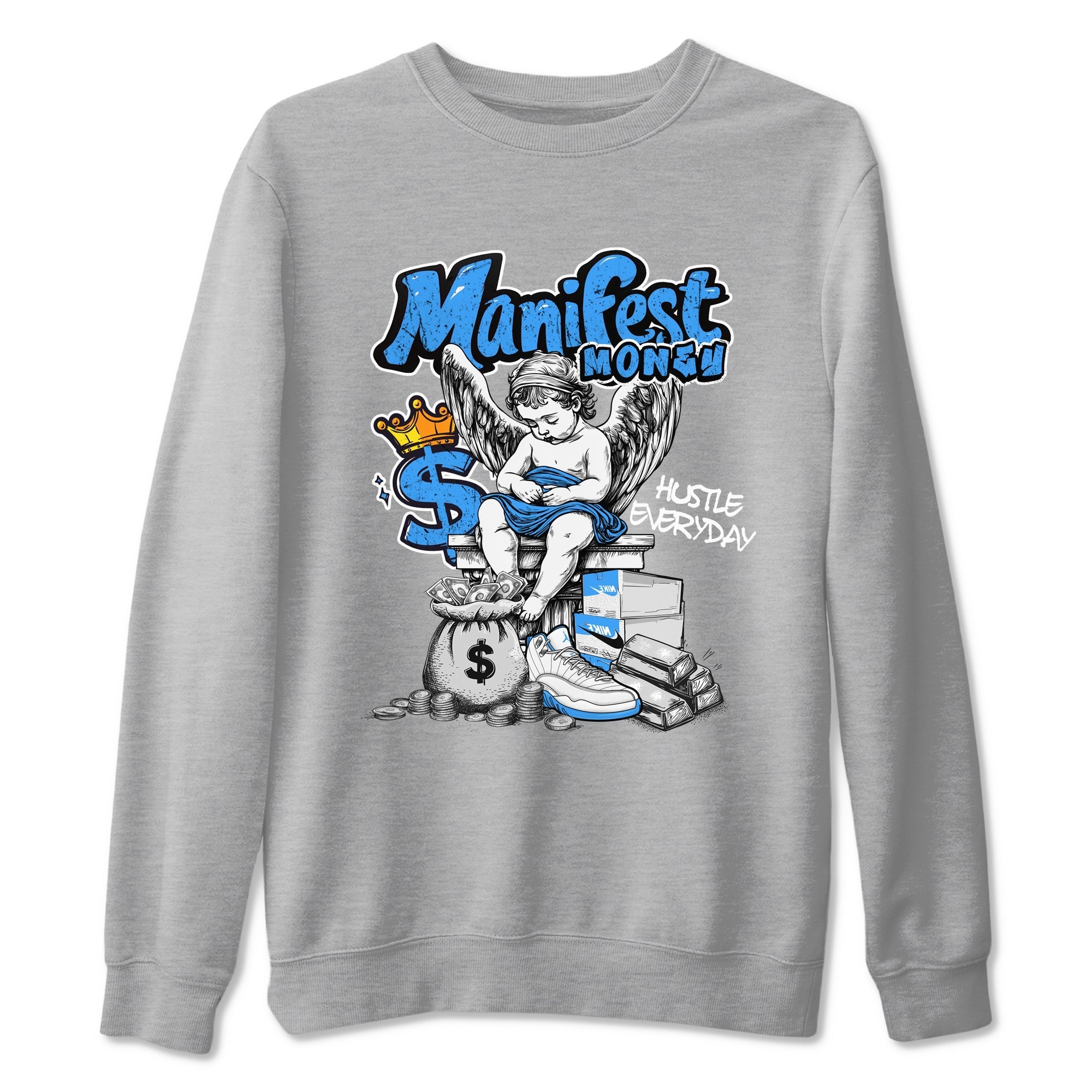 Manifest Money snkmatch Tees - Air Jordan 12 White and University Blue