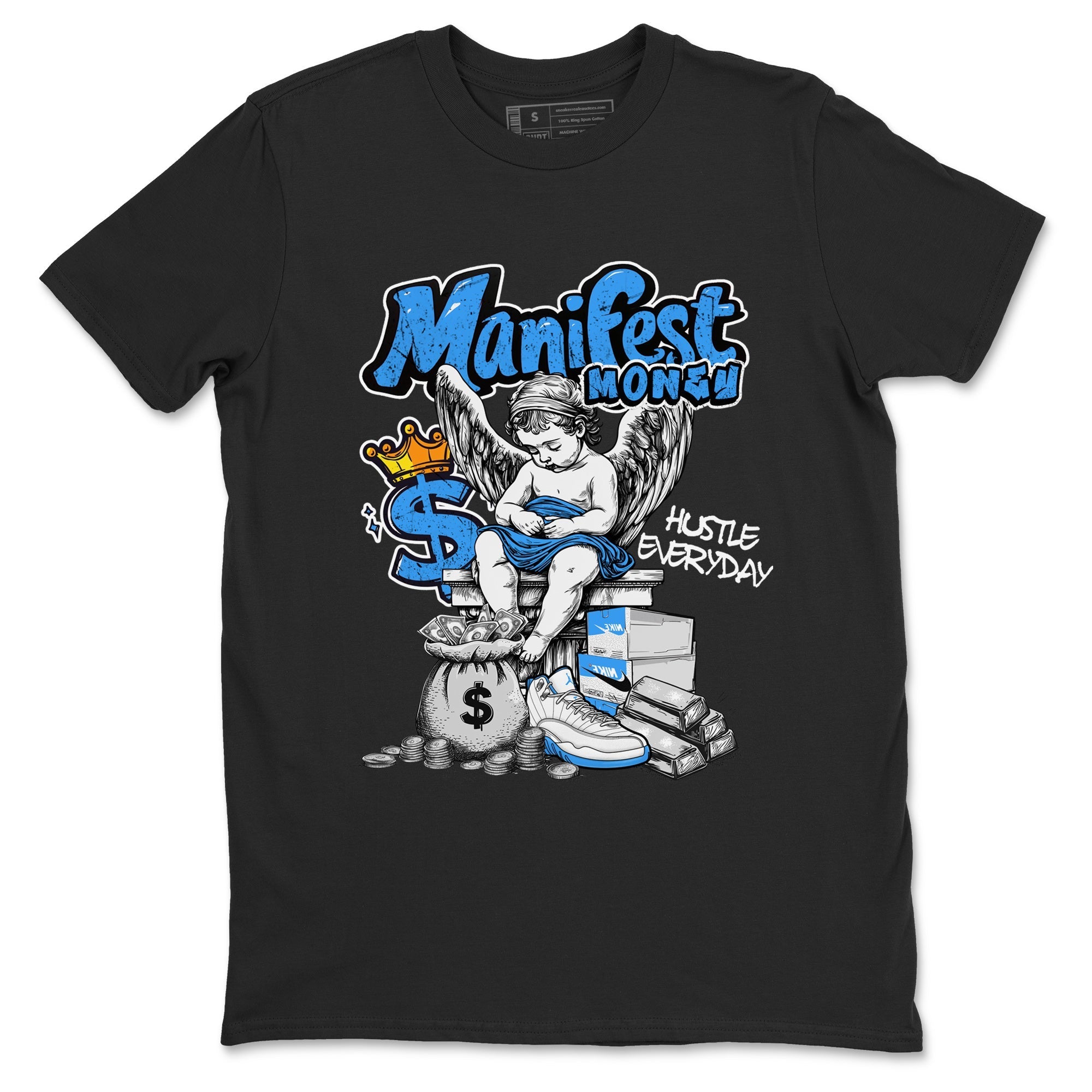Manifest Money snkmatch Tees - Air Jordan 12 White and University Blue
