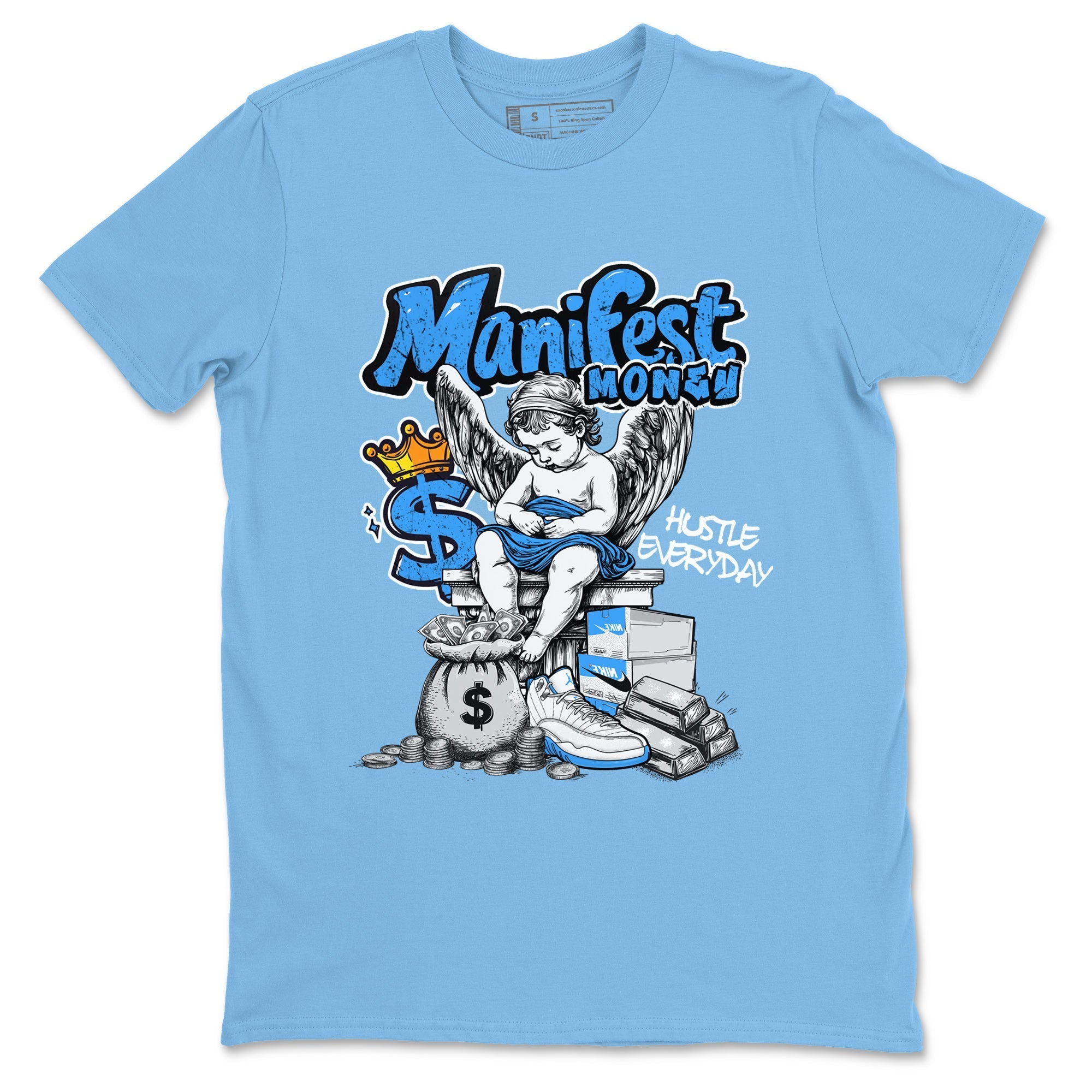 Manifest Money snkmatch Tees - Air Jordan 12 White and University Blue