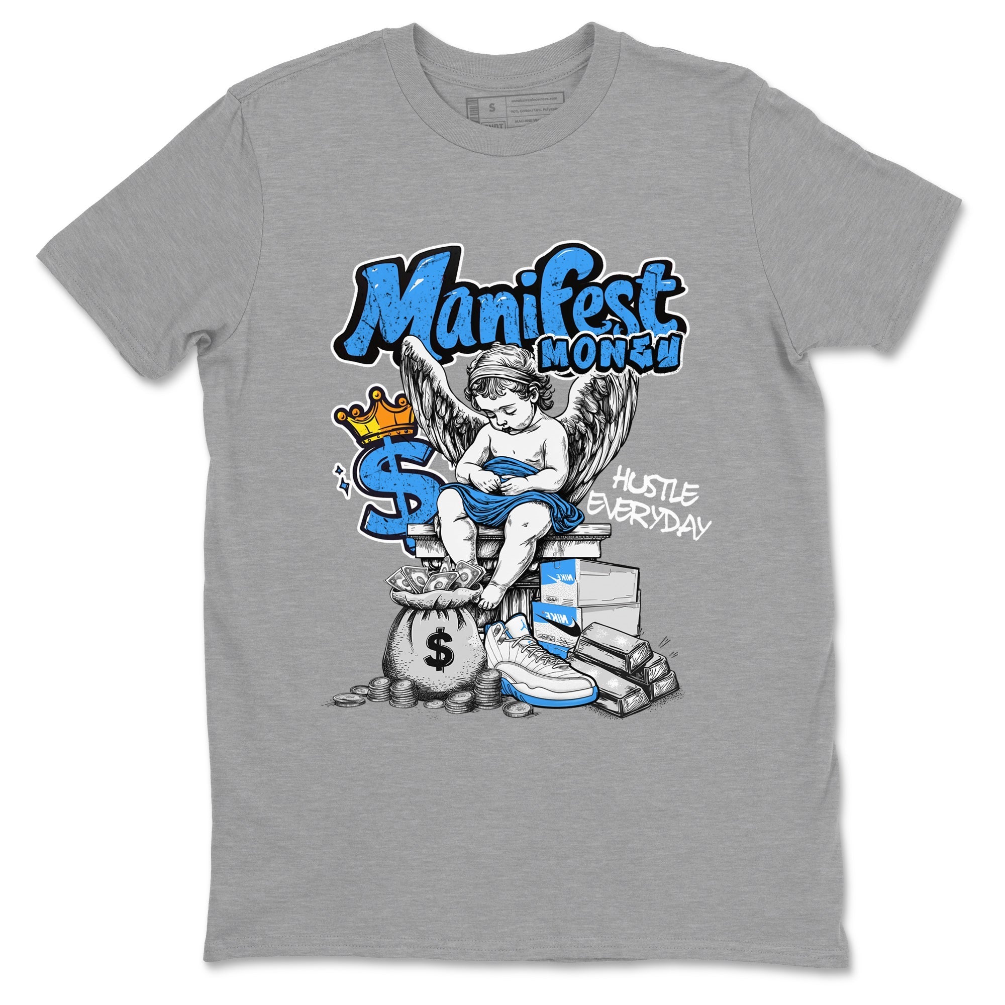 Manifest Money snkmatch Tees - Air Jordan 12 White and University Blue