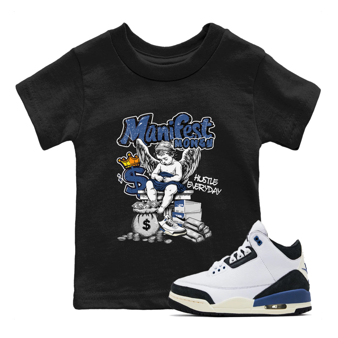 Manifest Money snkmatch Tees Kids - Air Jordan 3 A Ma Maniere x Diffused Blue