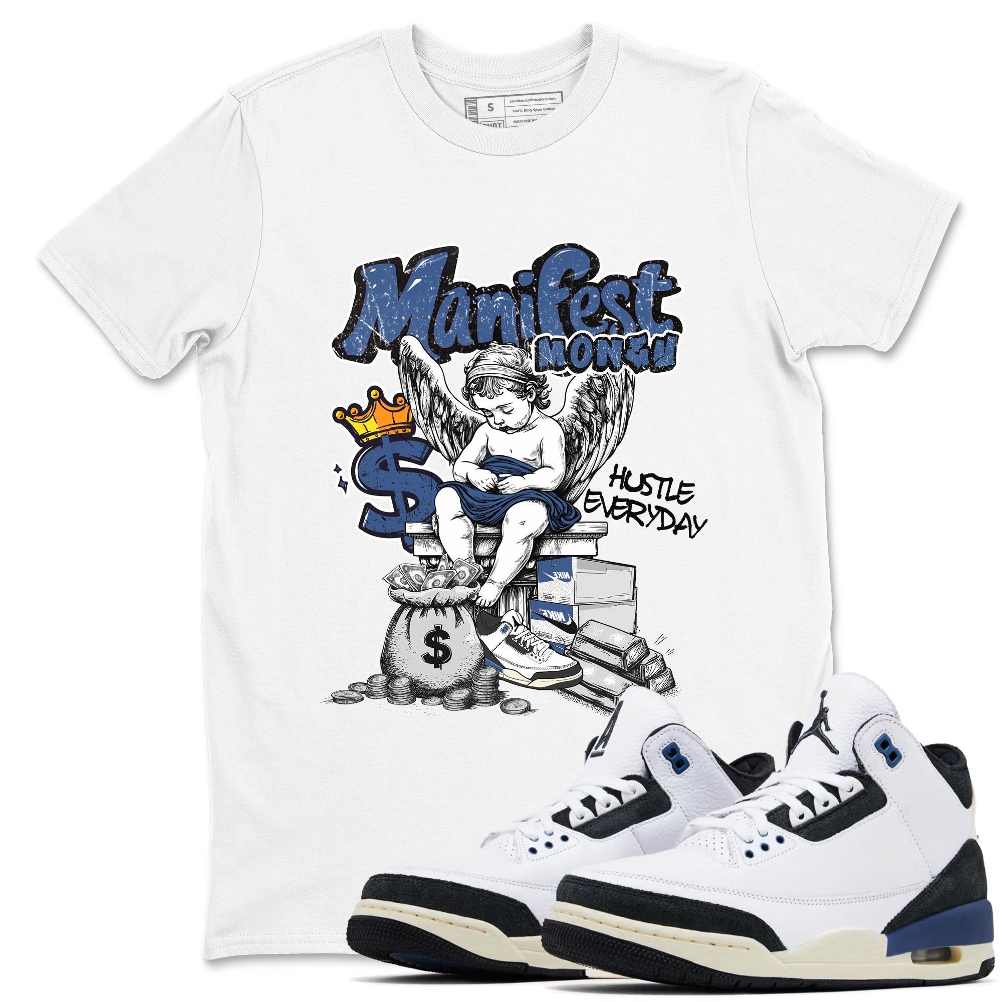 Manifest Money snkmatch Tees - Air Jordan 3 A Ma Maniere x Diffused Blue