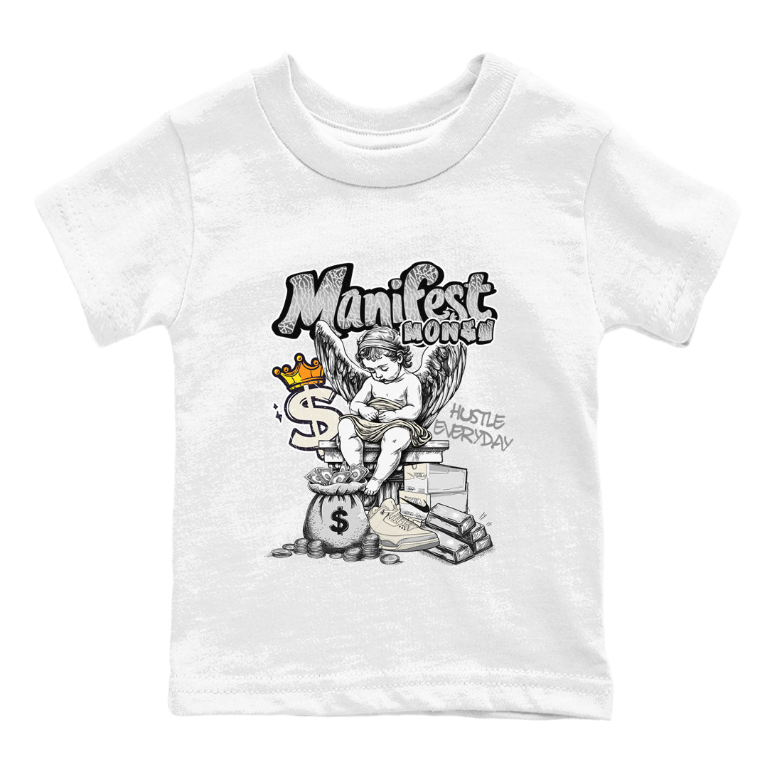 Manifest Money snkmatch Tees Kids - Air Jordan 3 Sail and Cement Grey