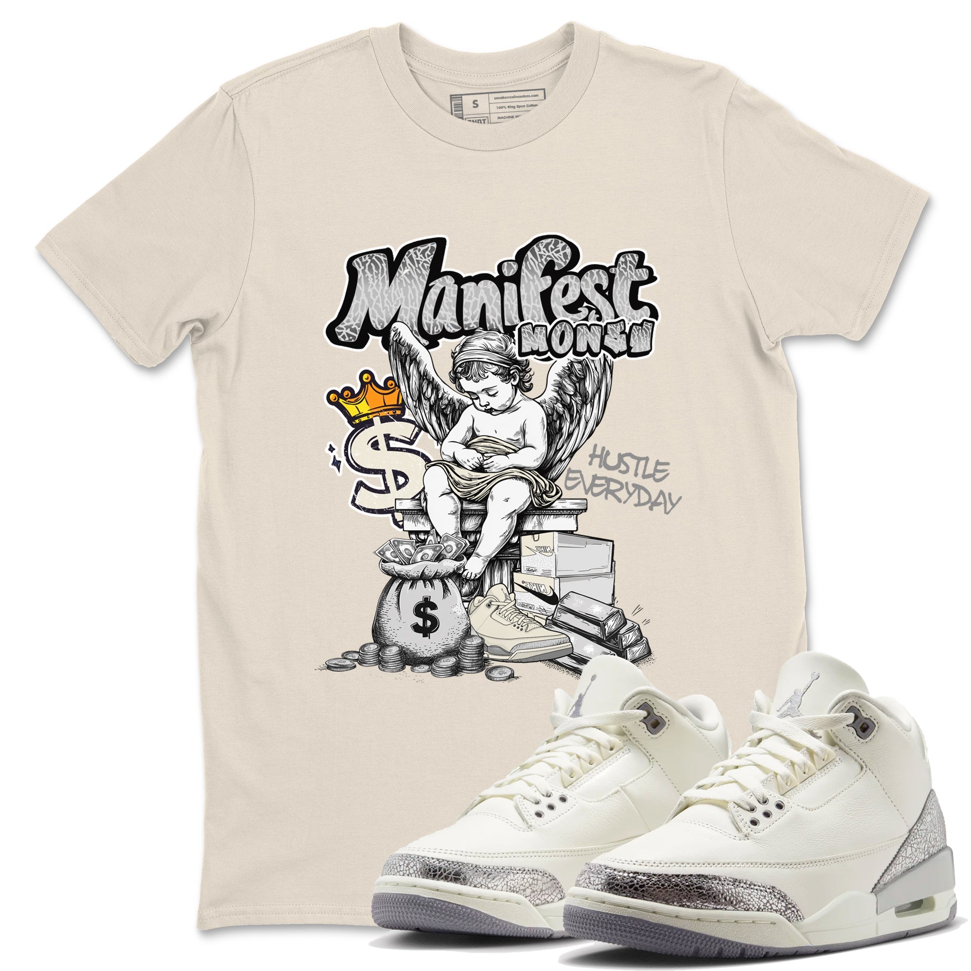 Manifest Money snkmatch Tees - Air Jordan 3 Sail and Cement Grey