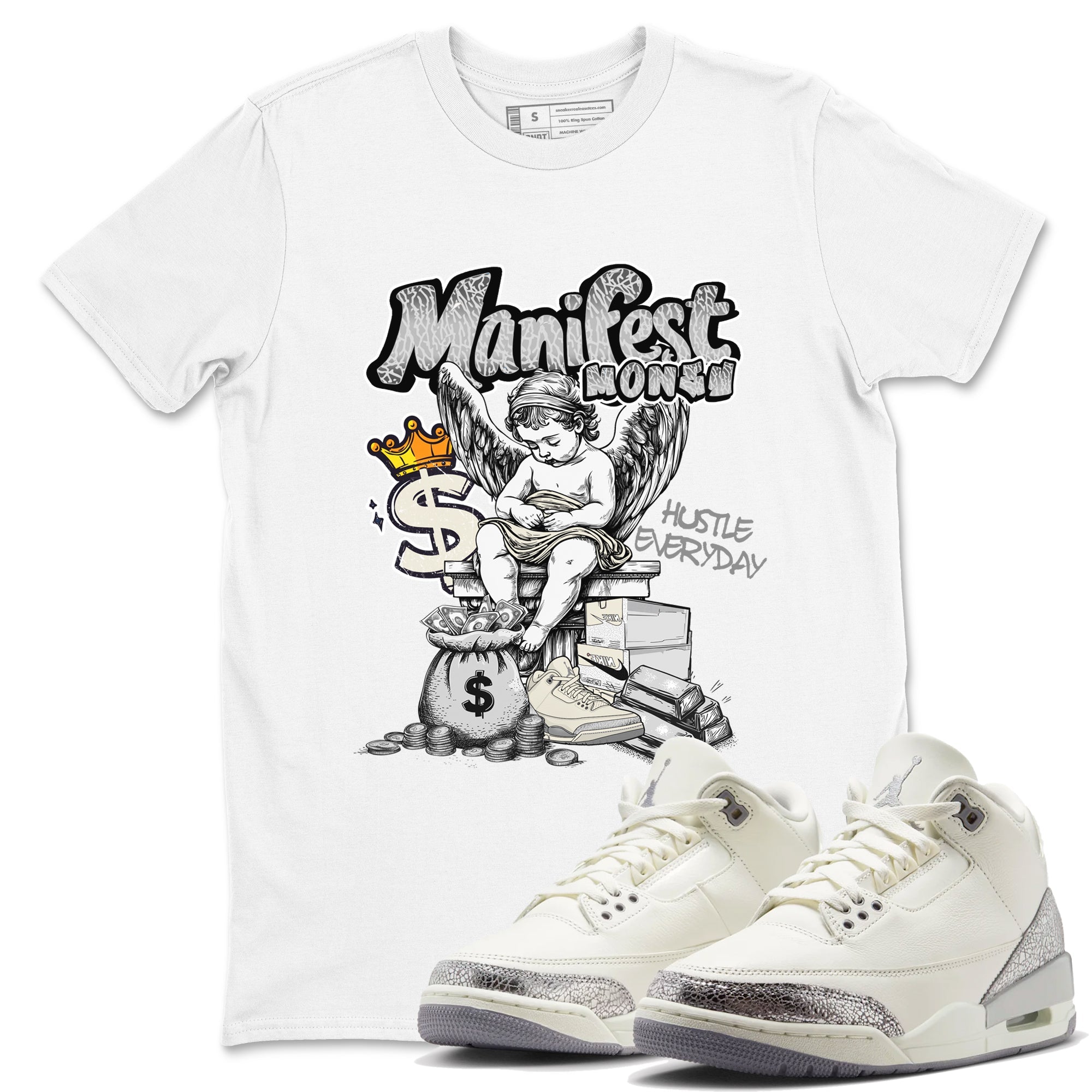 Manifest Money snkmatch Tees - Air Jordan 3 Sail and Cement Grey