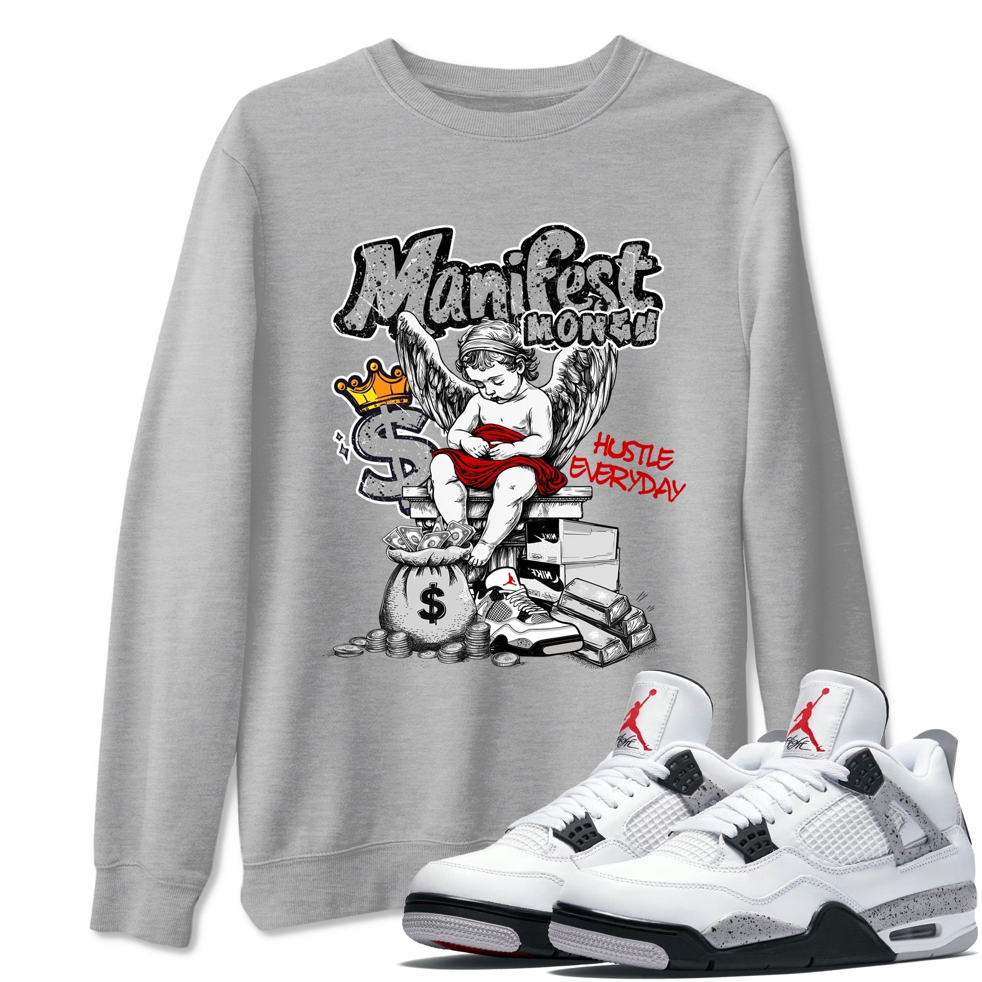 Manifest Money snkmatch Tees - Air Jordan 4 White Cement