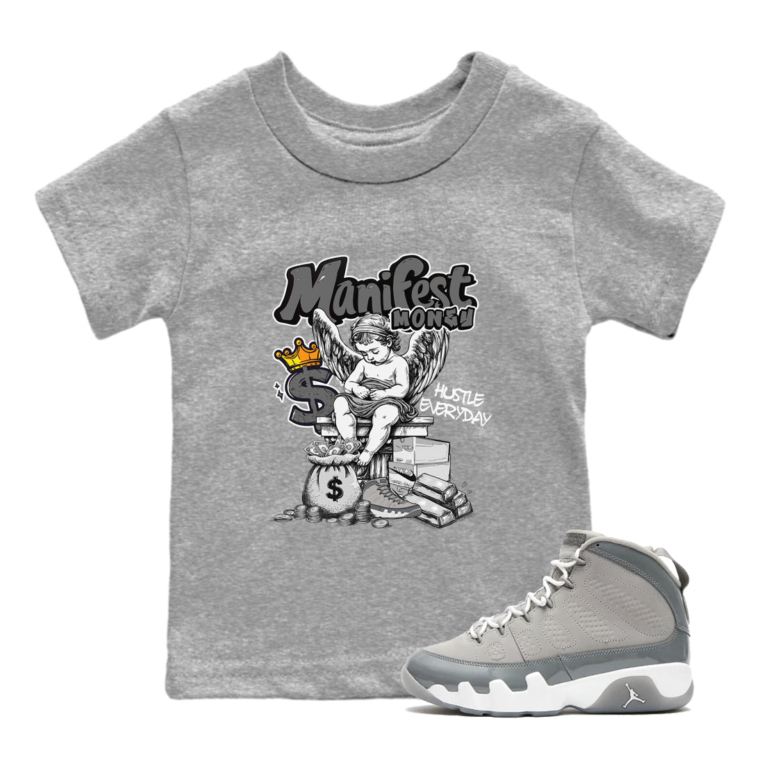Manifest Money snkmatch Tees Kids - Air Jordan 9 Cool Grey