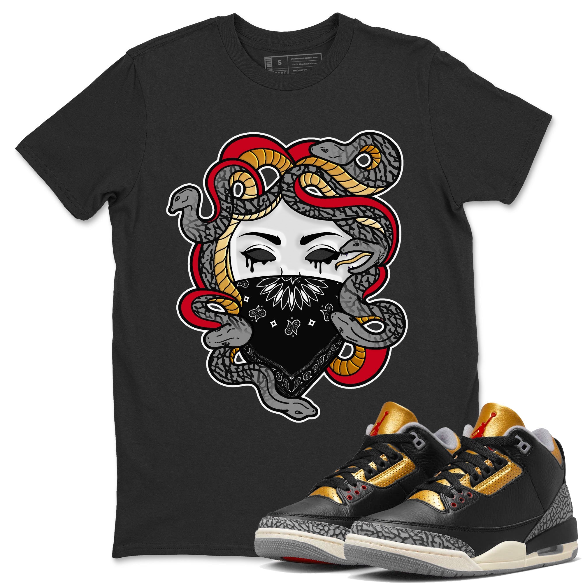 Medusa Unisex Tops - Air Jordan 3 Black Gold