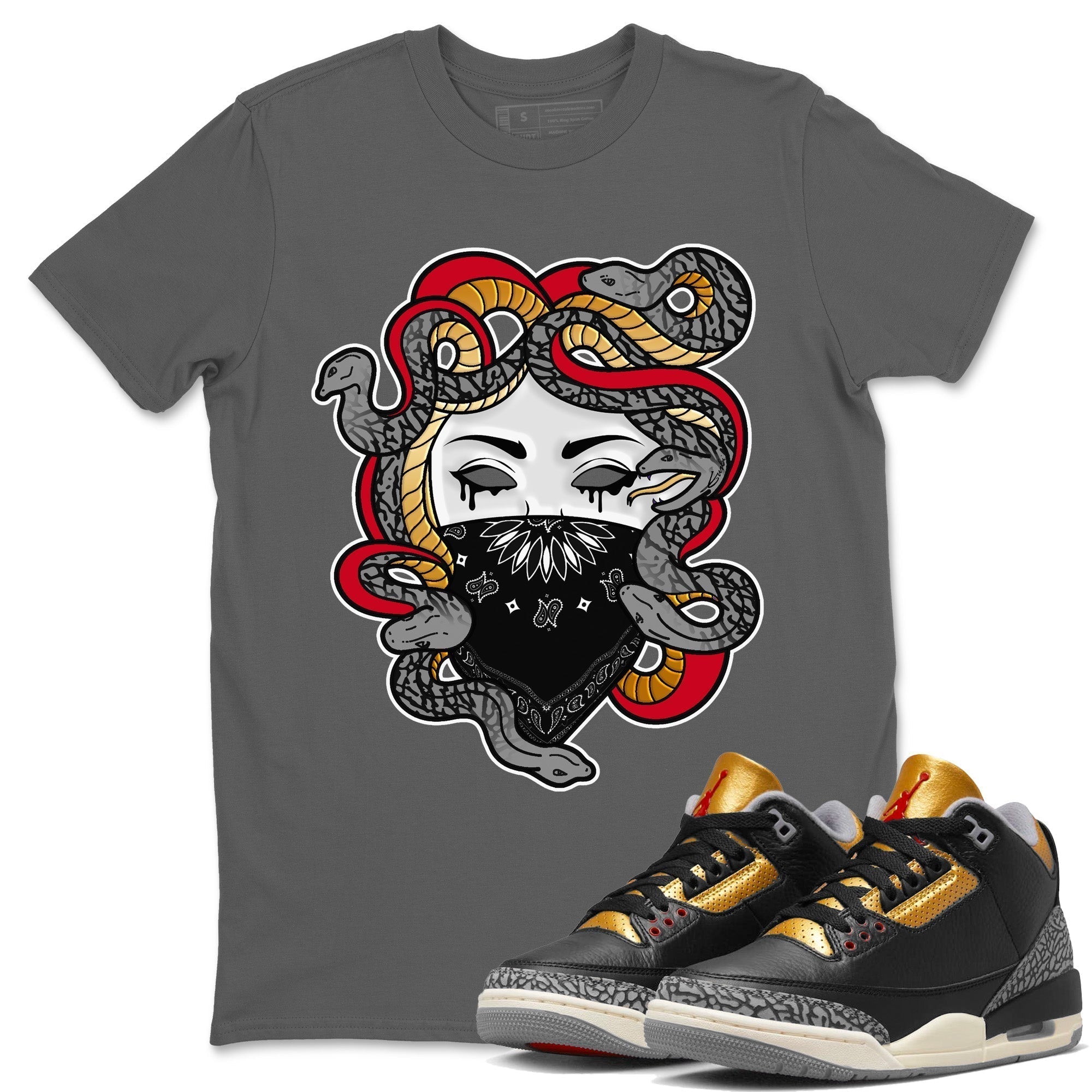 Medusa Unisex Tops - Air Jordan 3 Black Gold